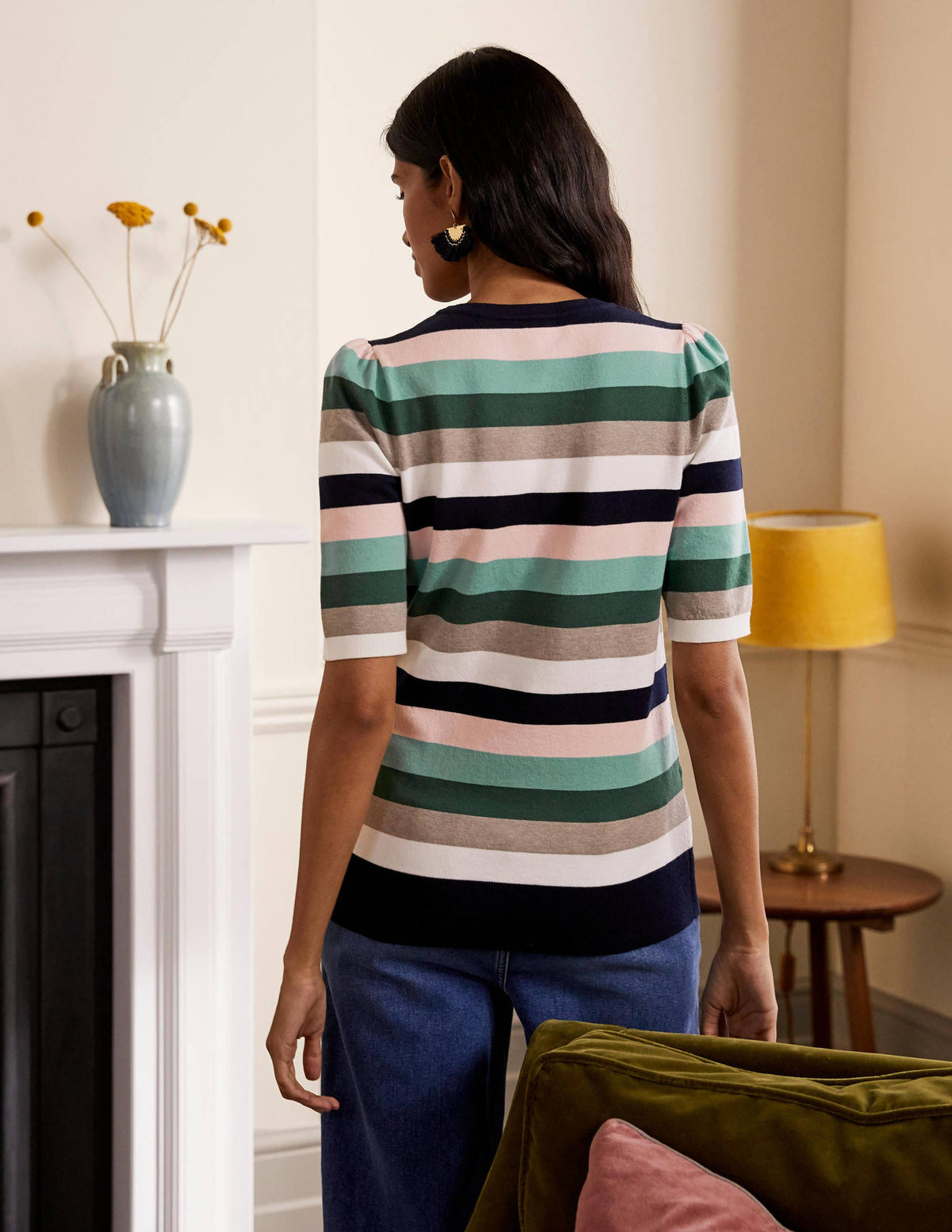 Cotton Crew Knitted Top-Palm Leaf, Multi Stripe - Image 3
