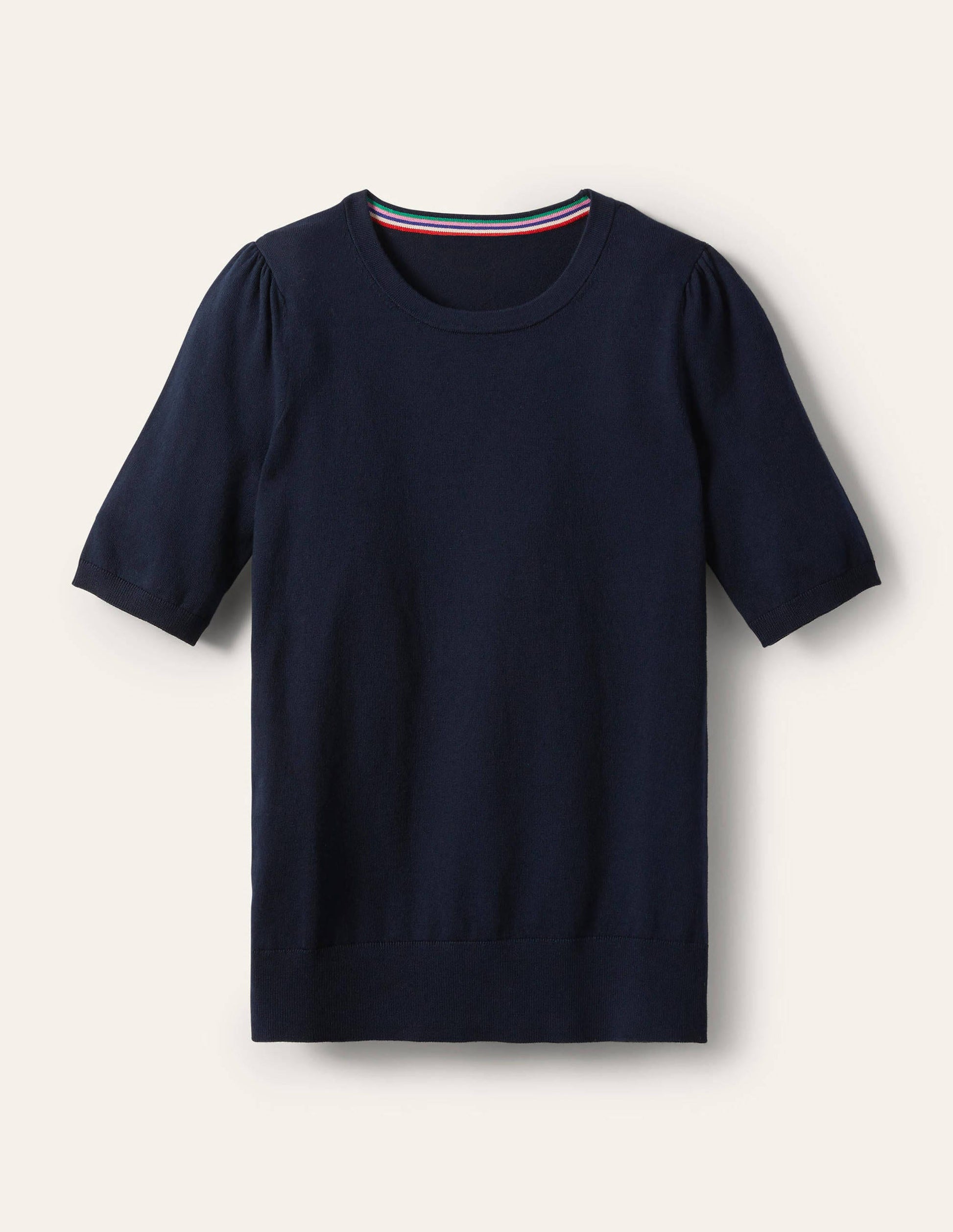 Cotton Crew Knitted Top-Navy-5