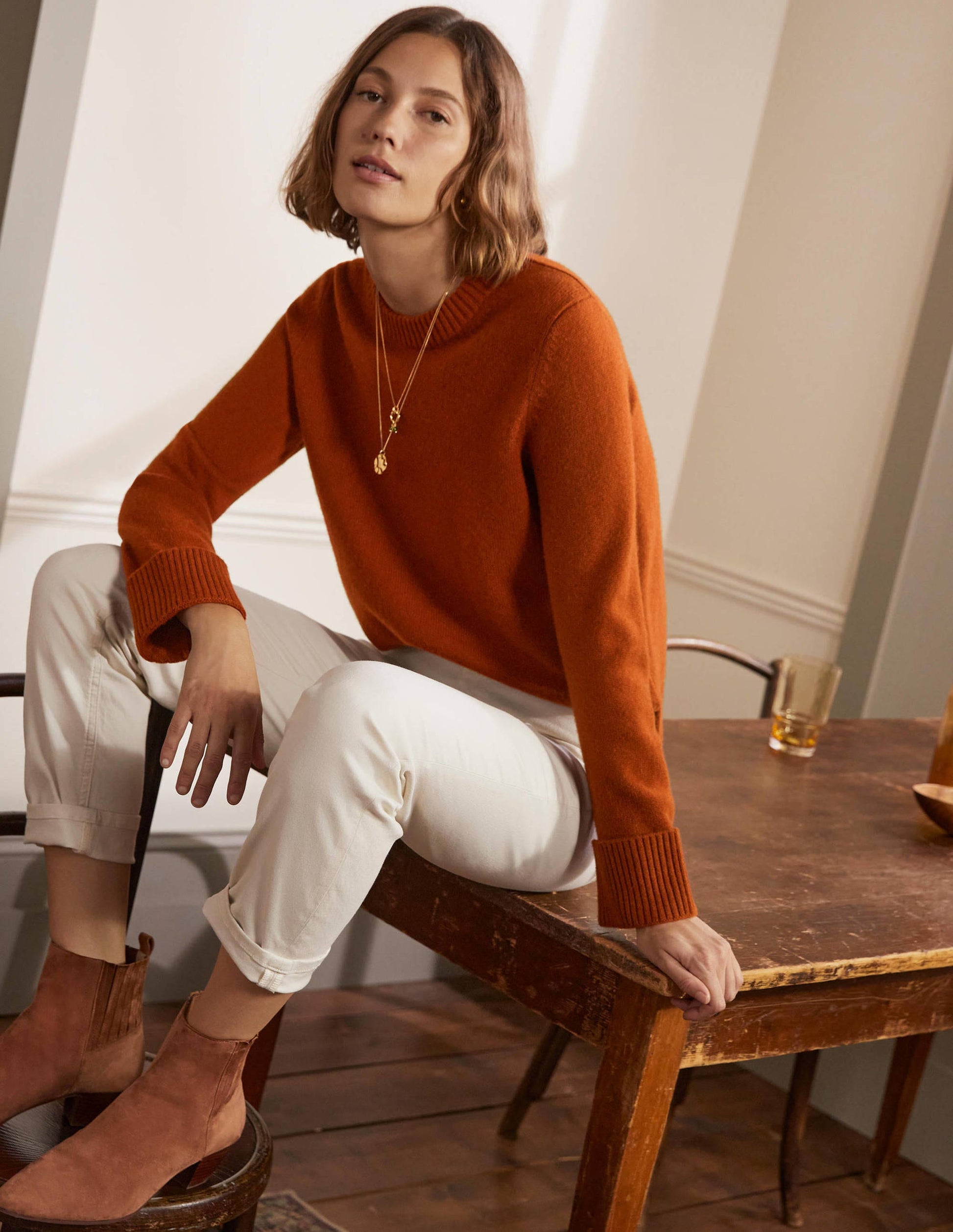Cashmere Cuff Detail Sweater-Carnelian Red-1