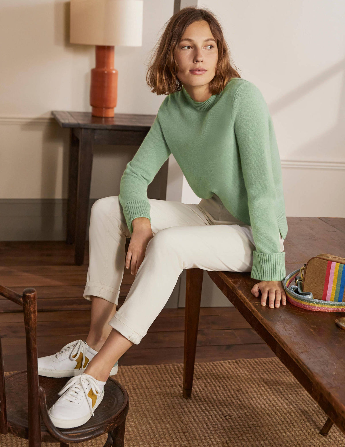 Cashmere Cuff Detail Sweater-Peridot Green - Image 1