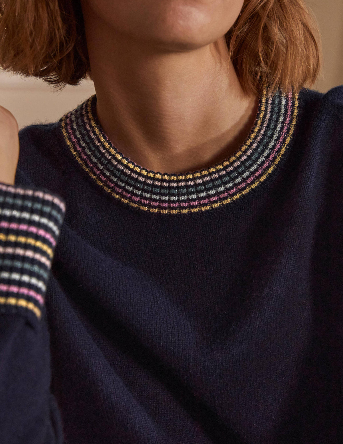 Cashmere Cuff Detail Sweater-Navy - Image 2