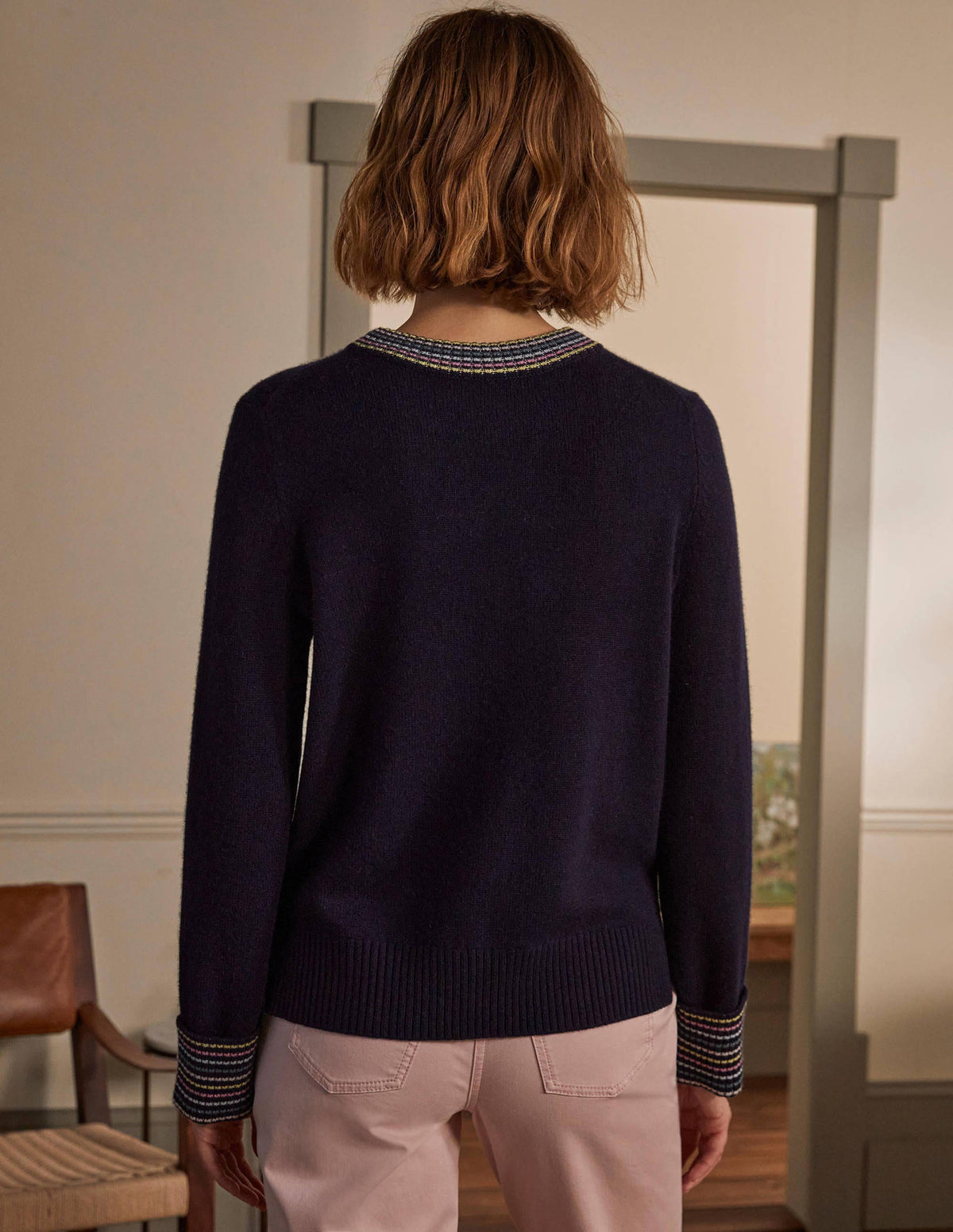 Cashmere Cuff Detail Sweater-Navy - Image 3