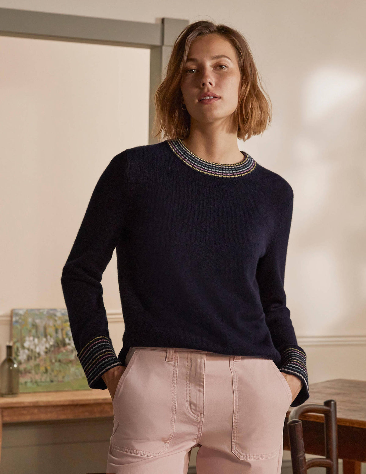 Cashmere Cuff Detail Sweater-Navy-4
