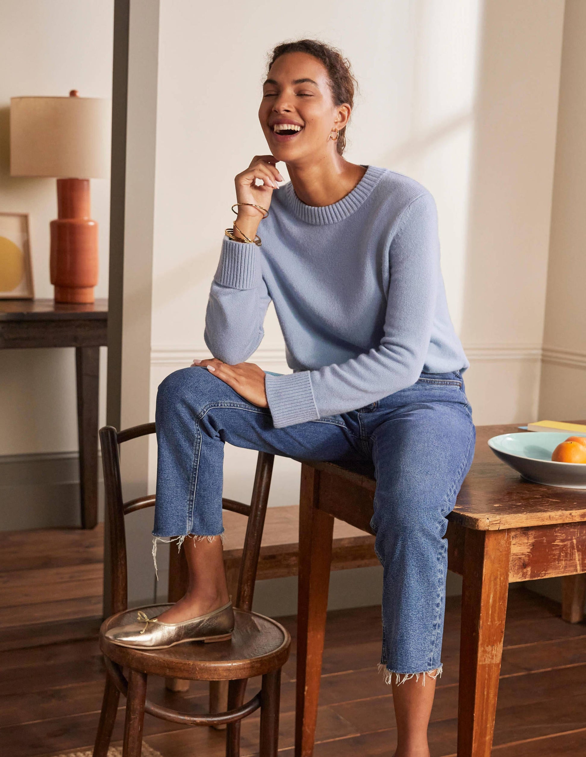 Cashmere Cuff Detail Sweater-Lapis Light Blue-1