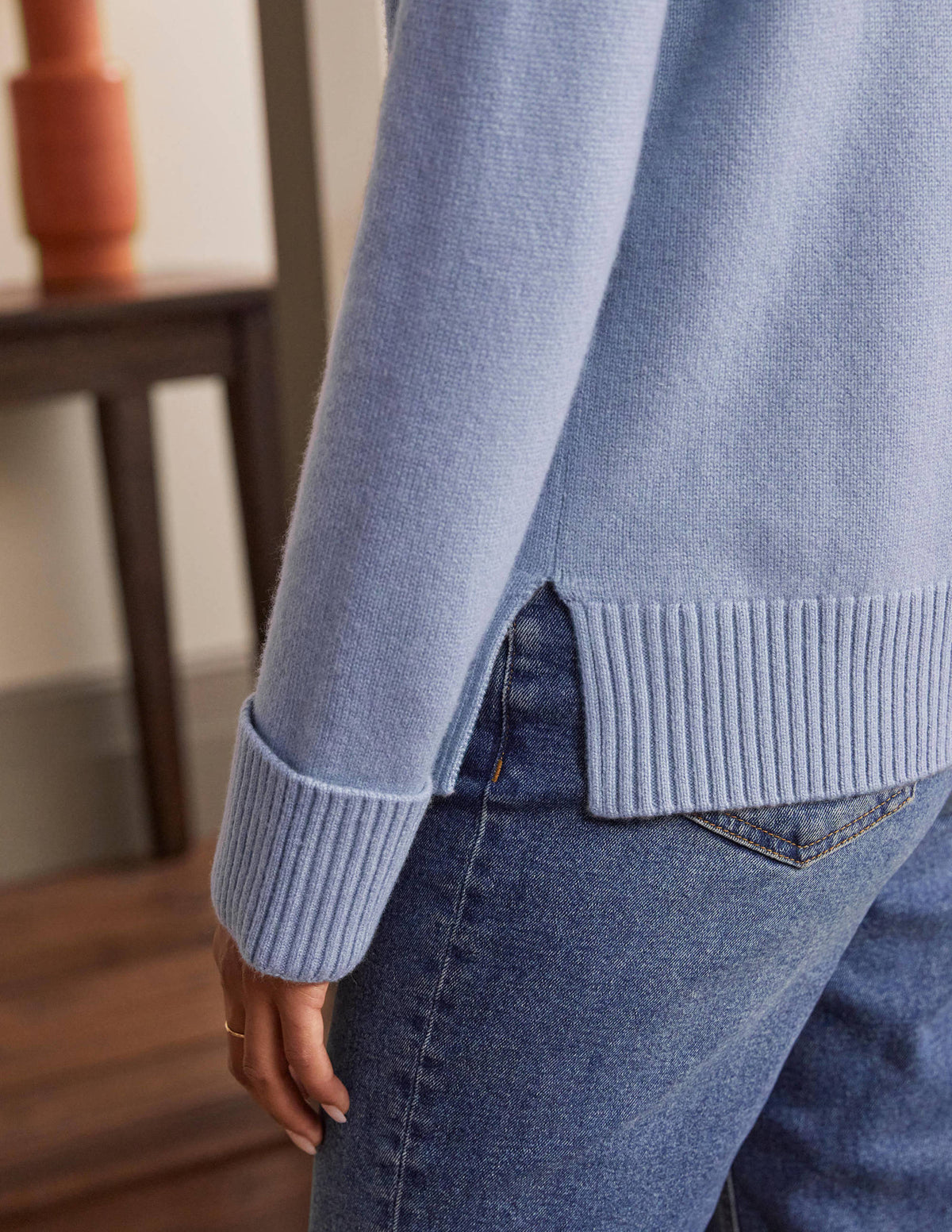 Cashmere Cuff Detail Sweater-Lapis Light Blue-2