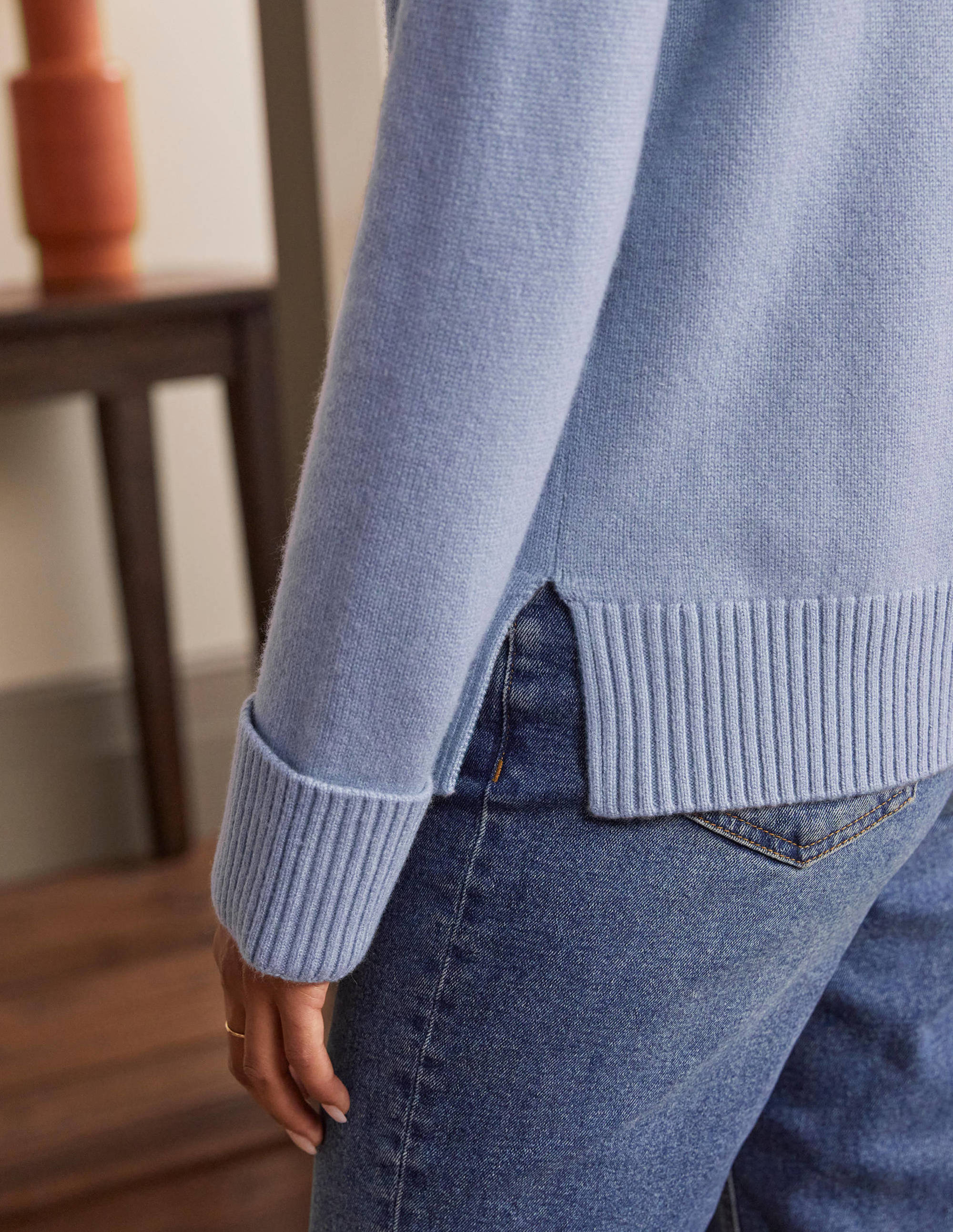 Cashmere Cuff Detail Sweater-Lapis Light Blue - Image 2