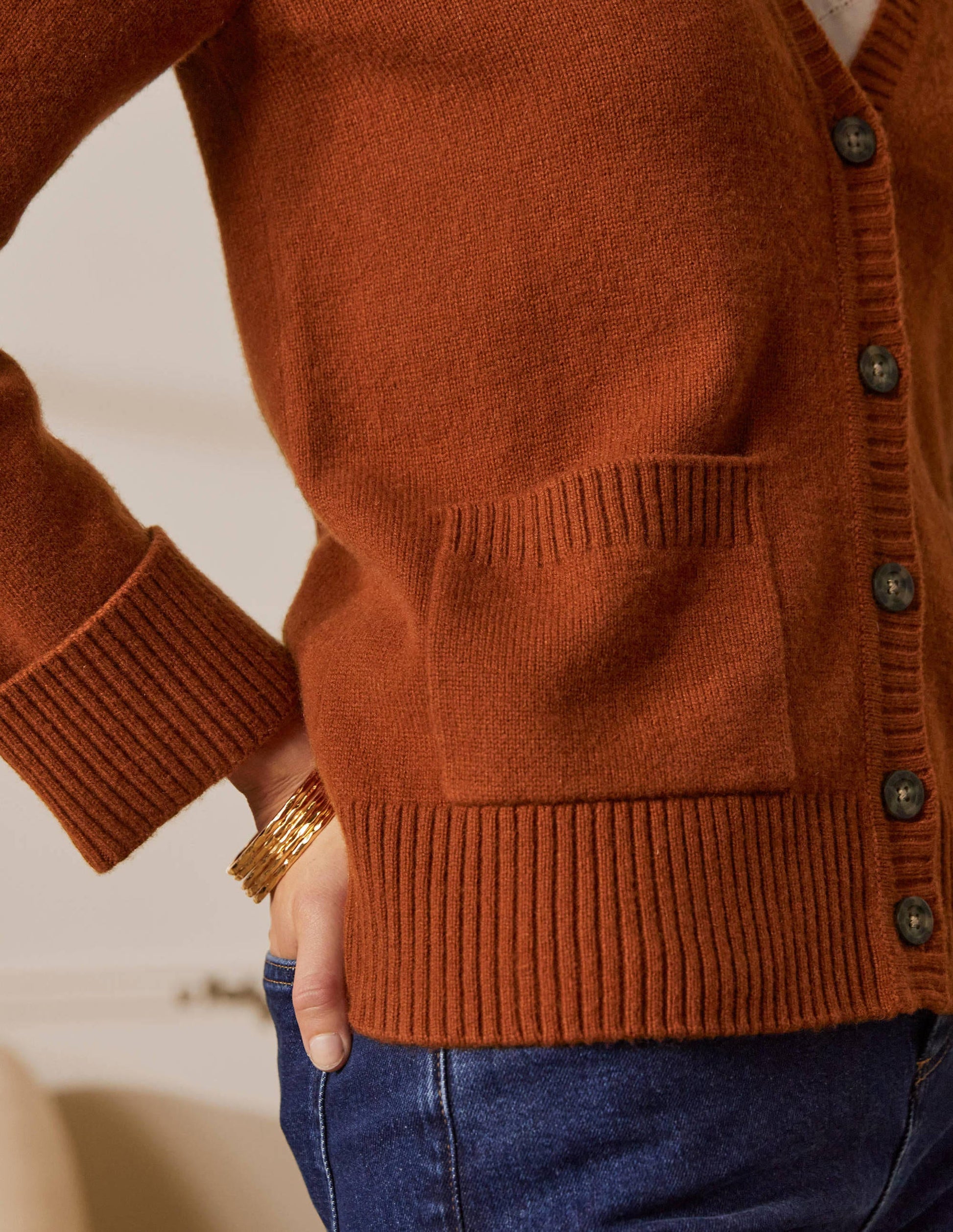 Cashmere Cuff Detail Cardigan-Carnelian Red-2