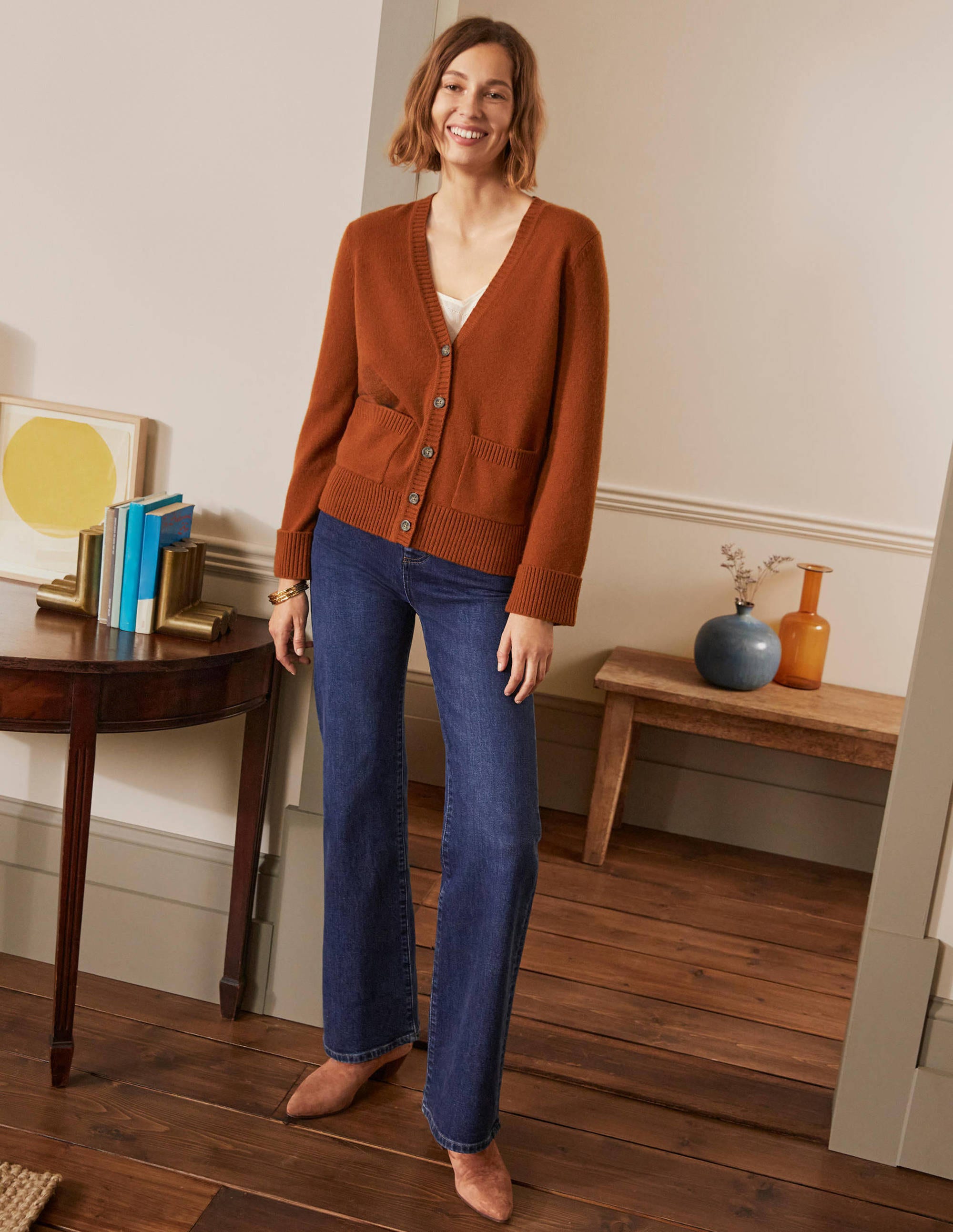 Cashmere Cuff Detail Cardigan-Carnelian Red - Image 4