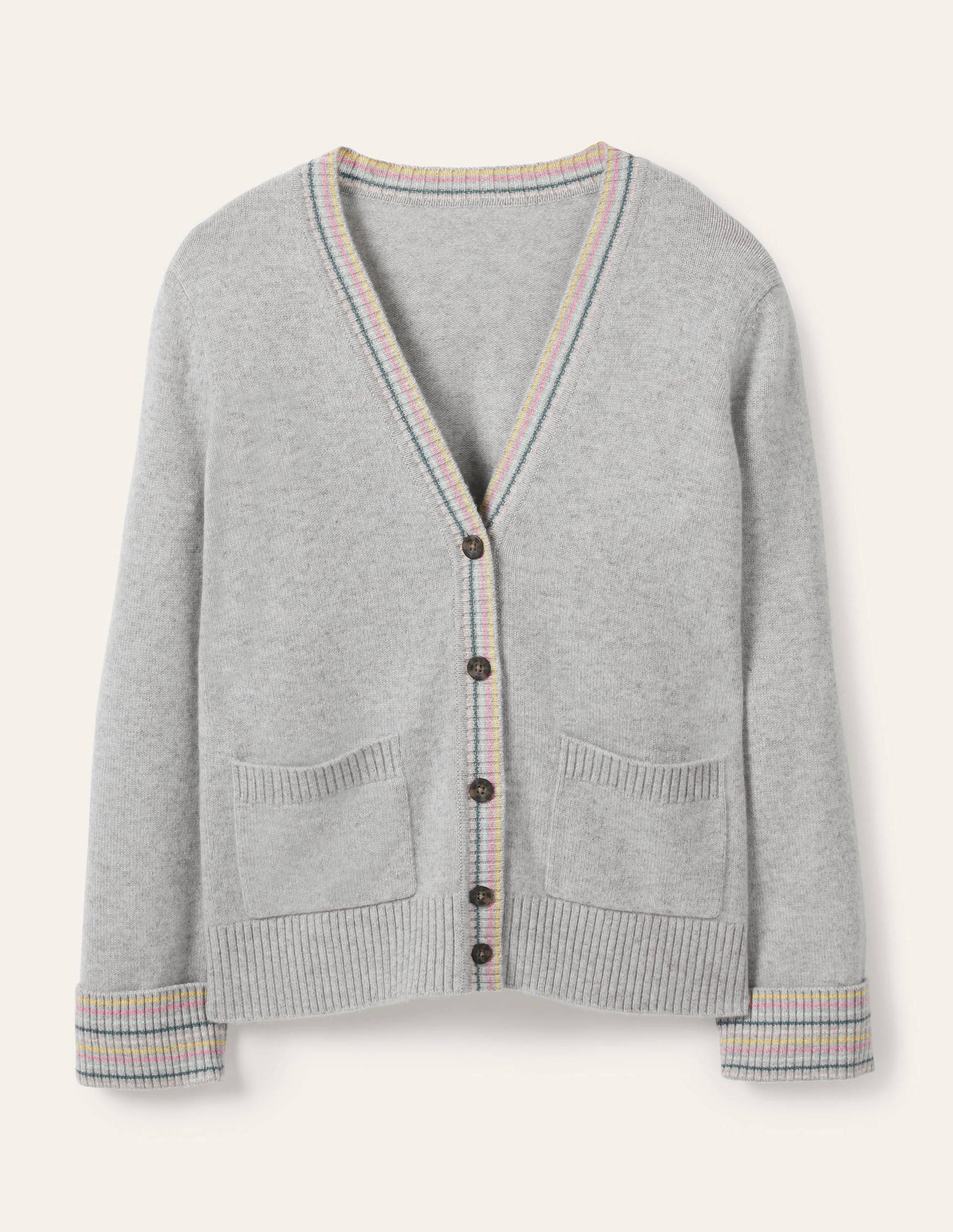 Cashmere Cuff Detail Cardigan-Grey Melange-5