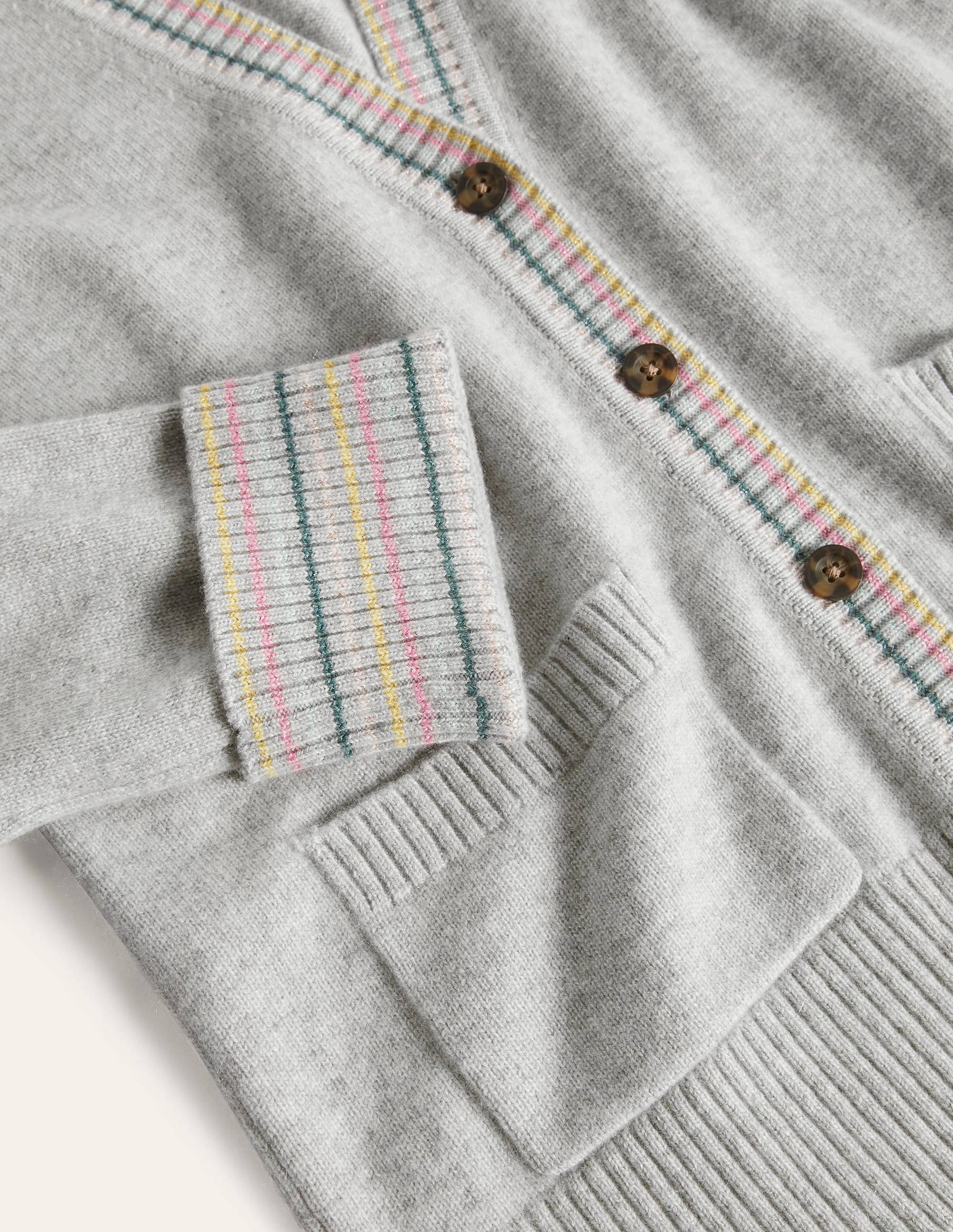 Cashmere Cuff Detail Cardigan-Grey Melange-6