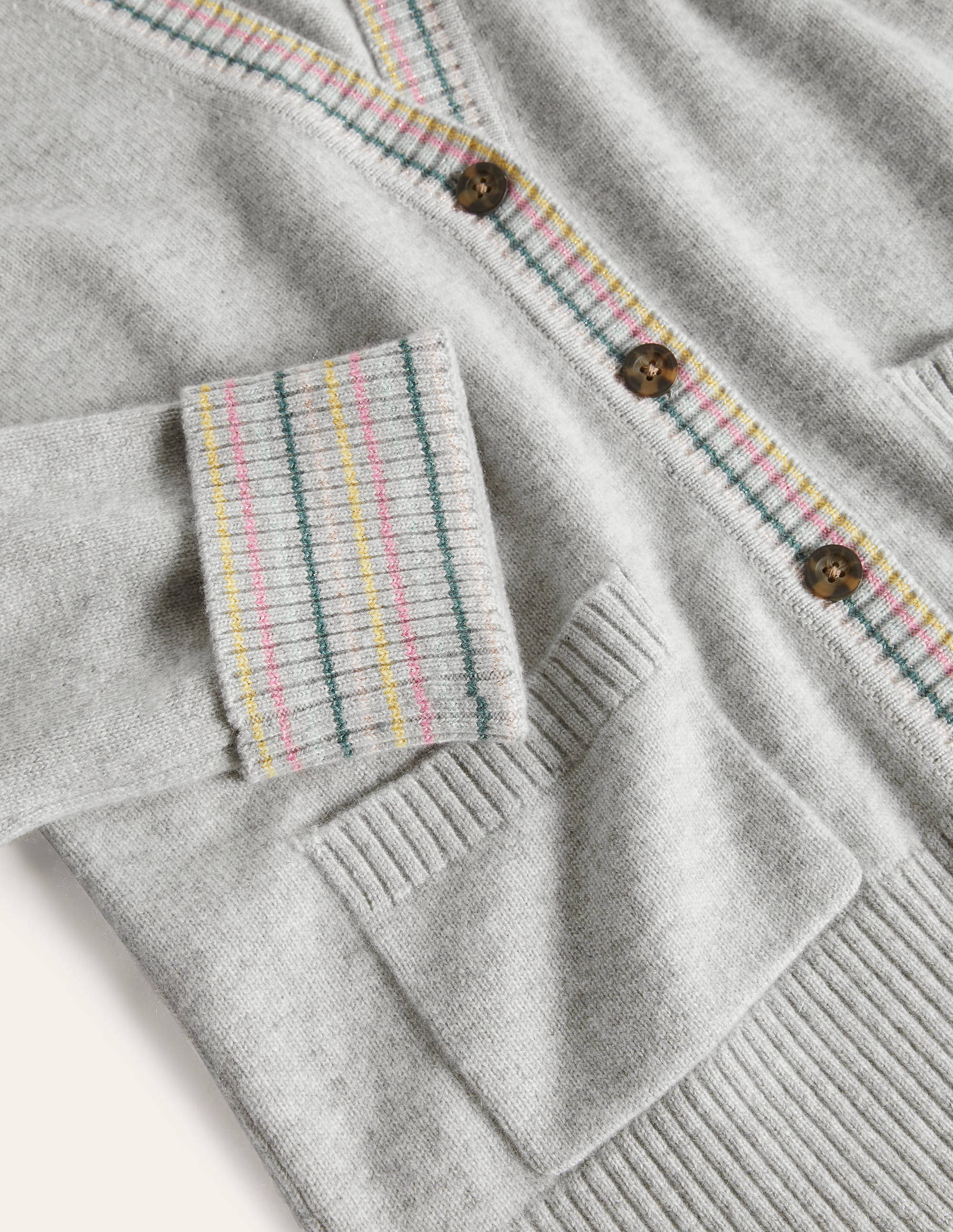 Cashmere Cuff Detail Cardigan-Grey Melange - Image 6