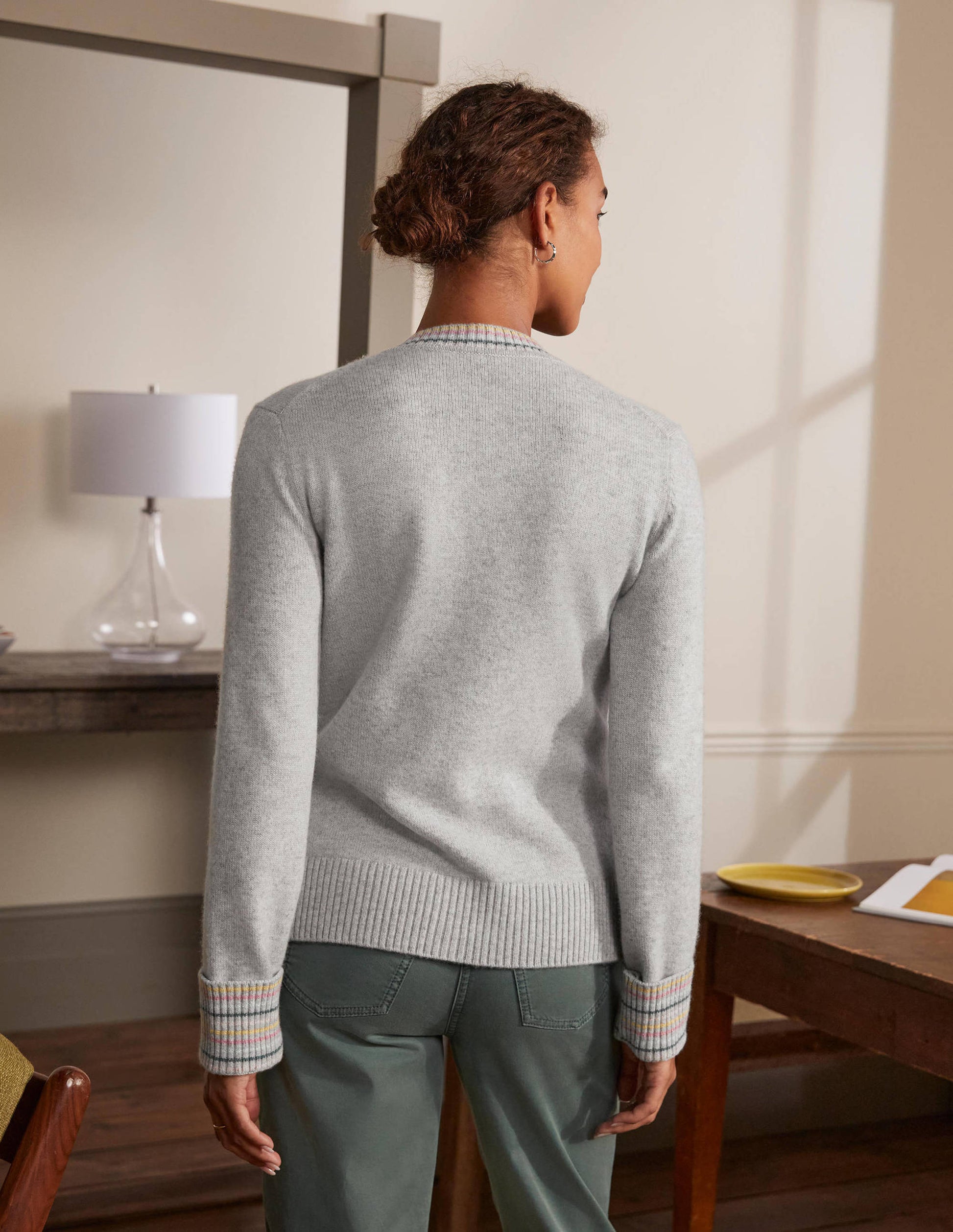 Cashmere Cuff Detail Cardigan-Grey Melange-3