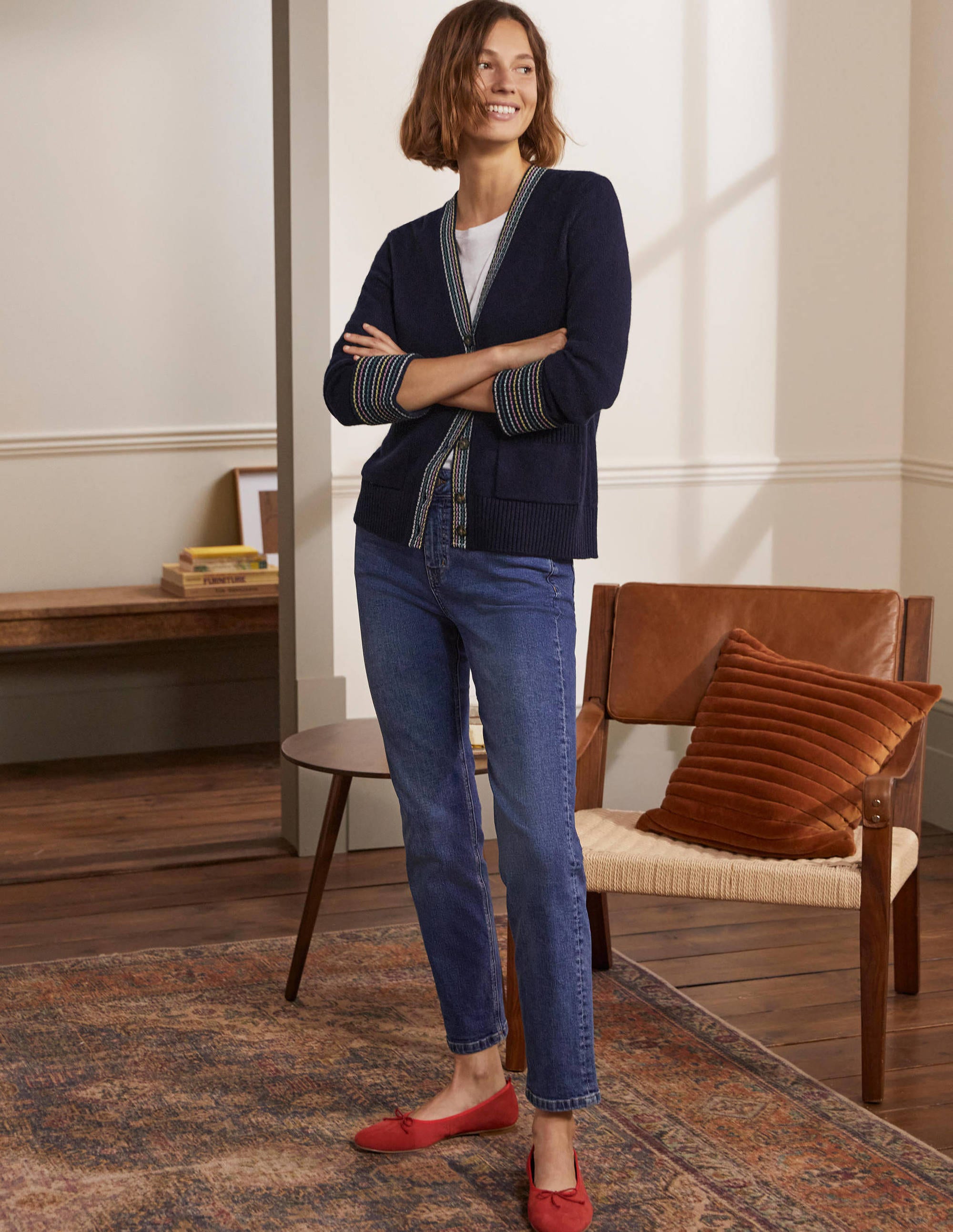 Cashmere Cuff Detail Cardigan-Navy - Image 1
