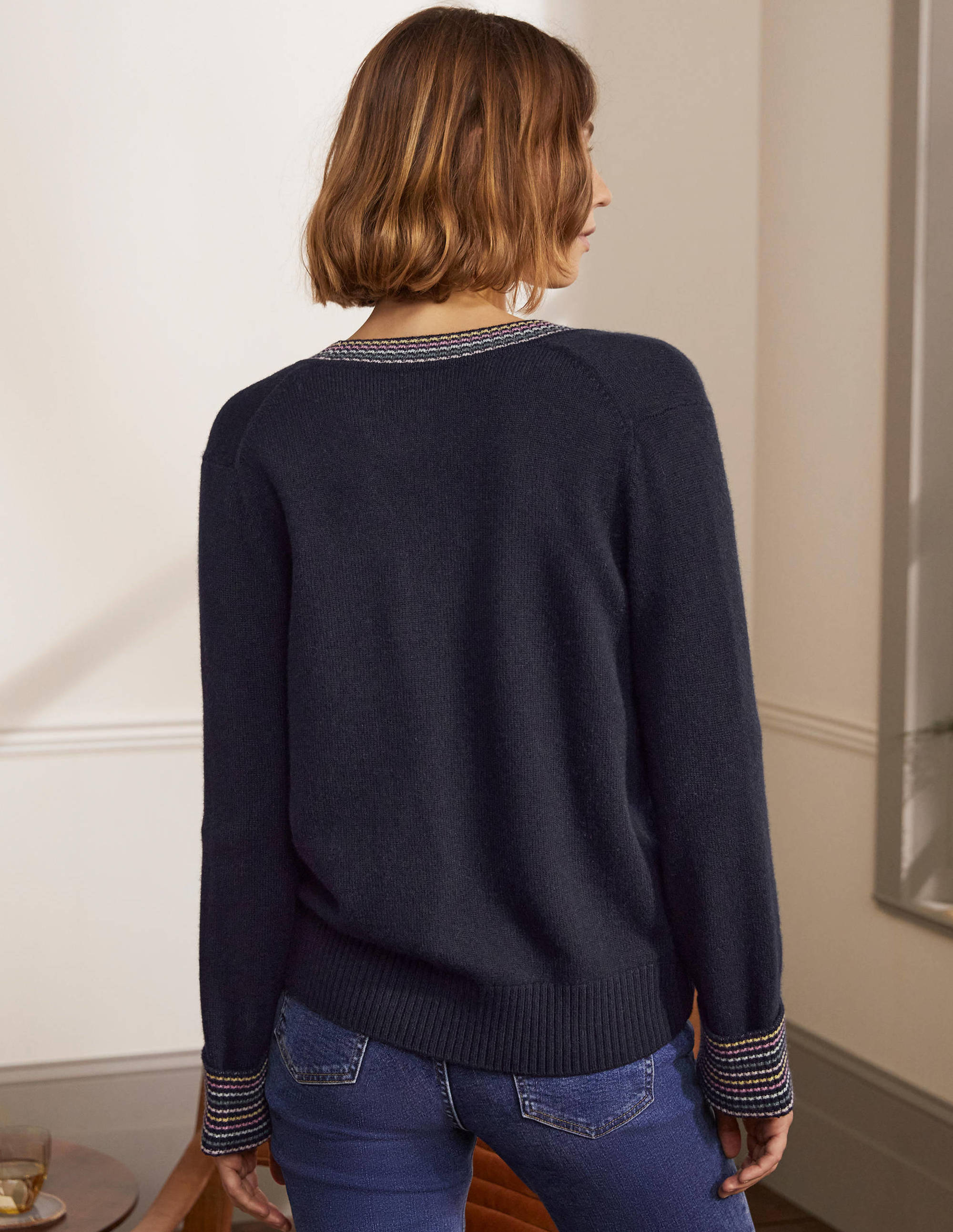 Cashmere Cuff Detail Cardigan-Navy - Image 3