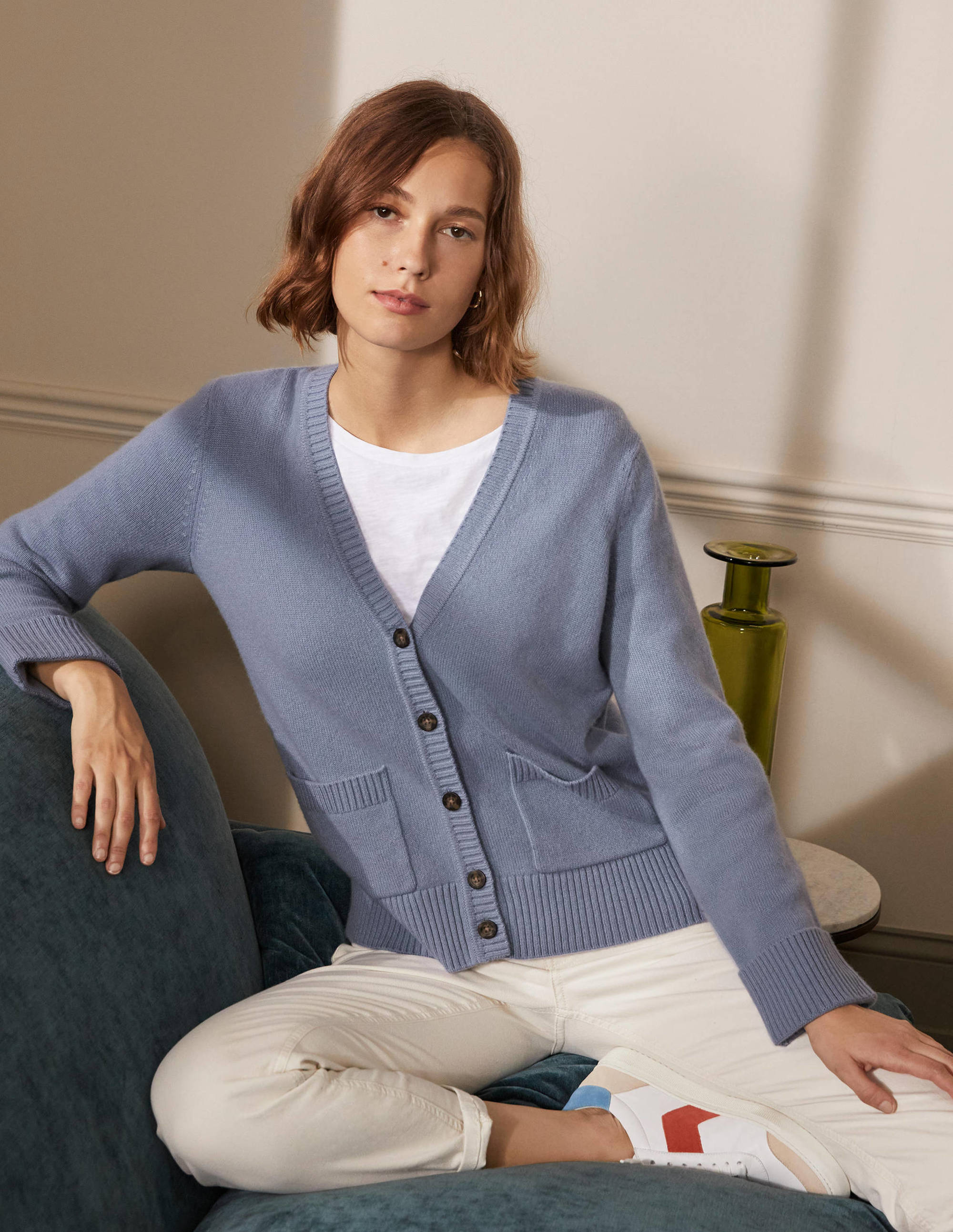 Cashmere Cuff Detail Cardigan-Lapis Light Blue - Image 1