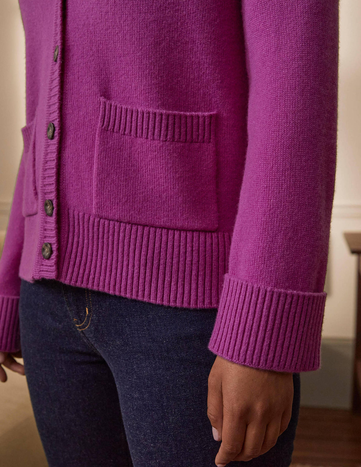 Cashmere Cuff Detail Cardigan-Regal Purple - Image 2