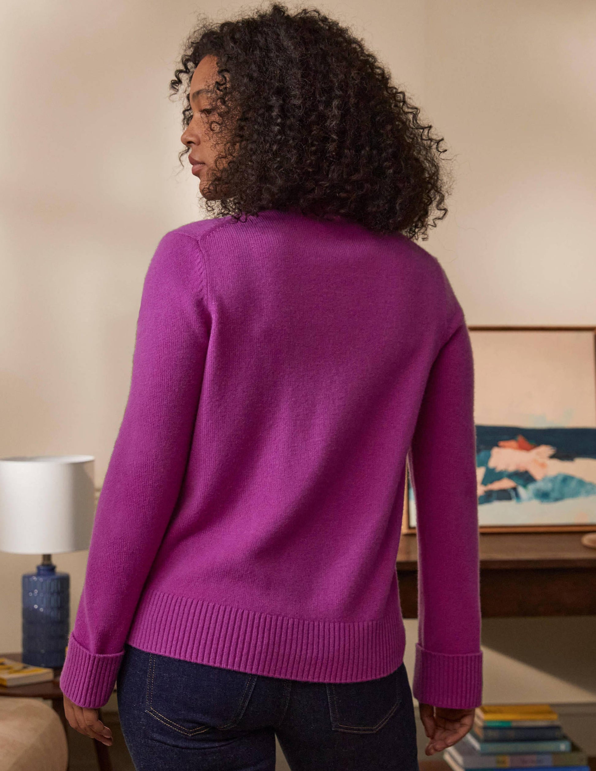 Cashmere Cuff Detail Cardigan-Regal Purple-3