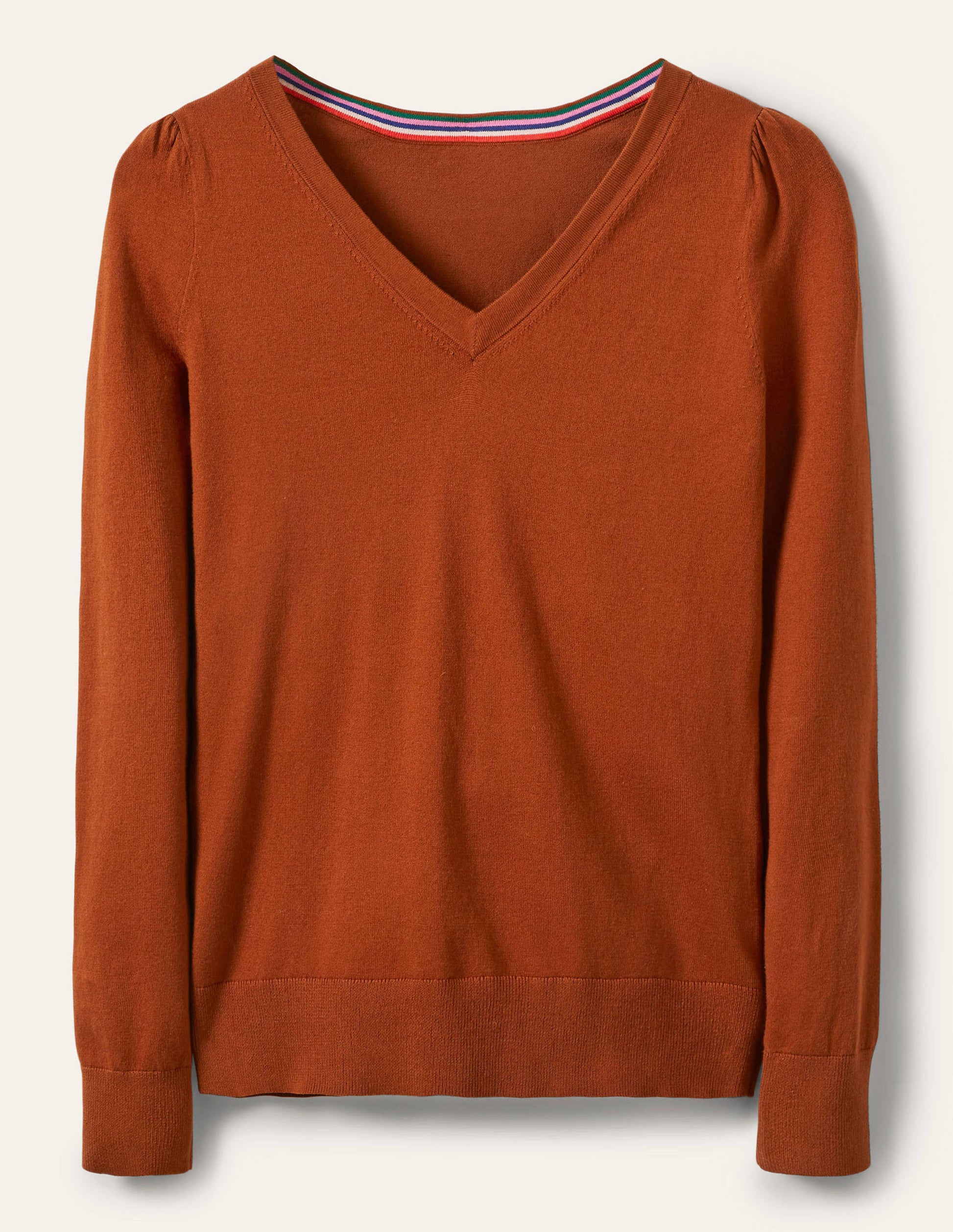 Cotton V-Neck Sweater-Rust-5