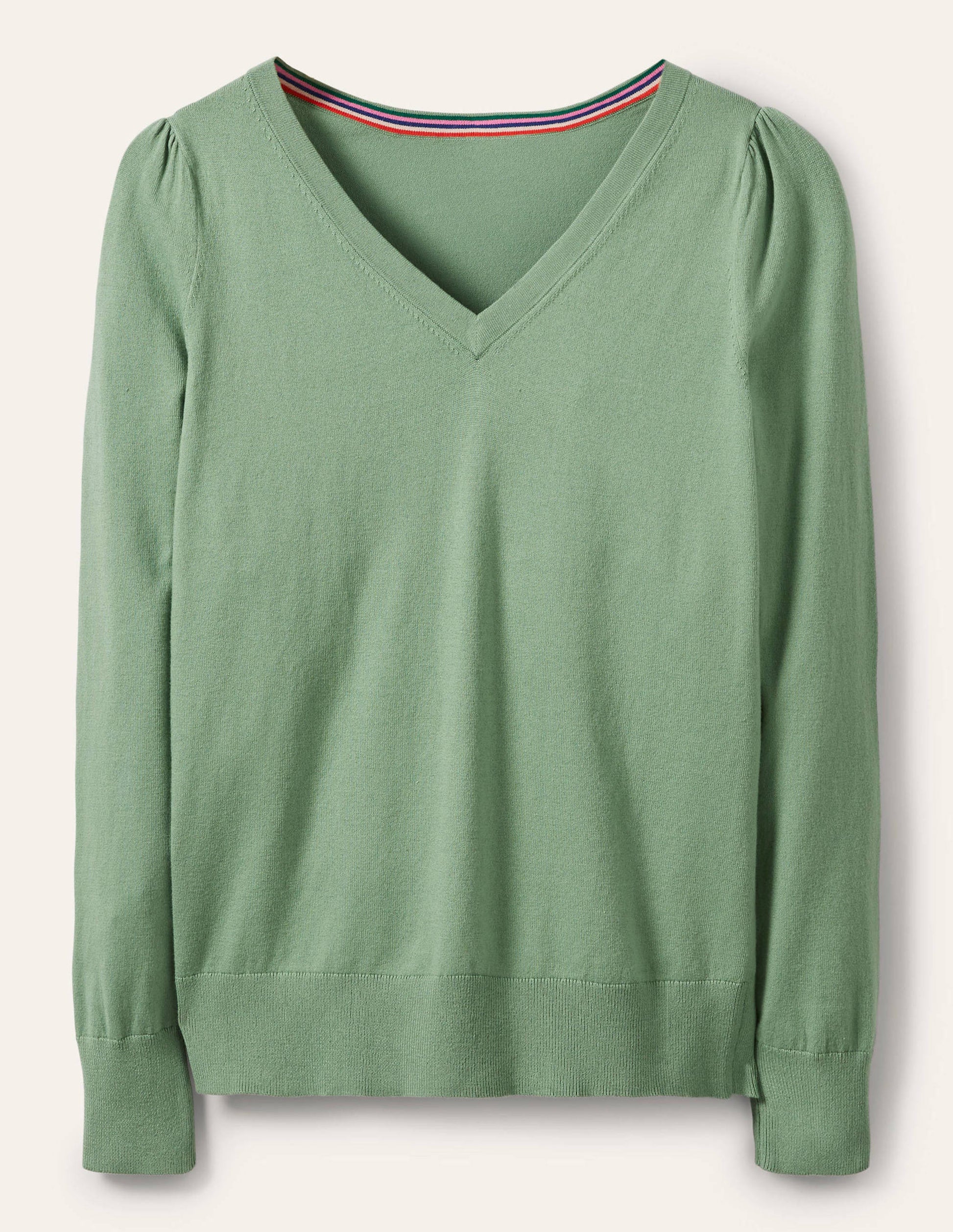 Cotton V-Neck Sweater-Duck Egg-5