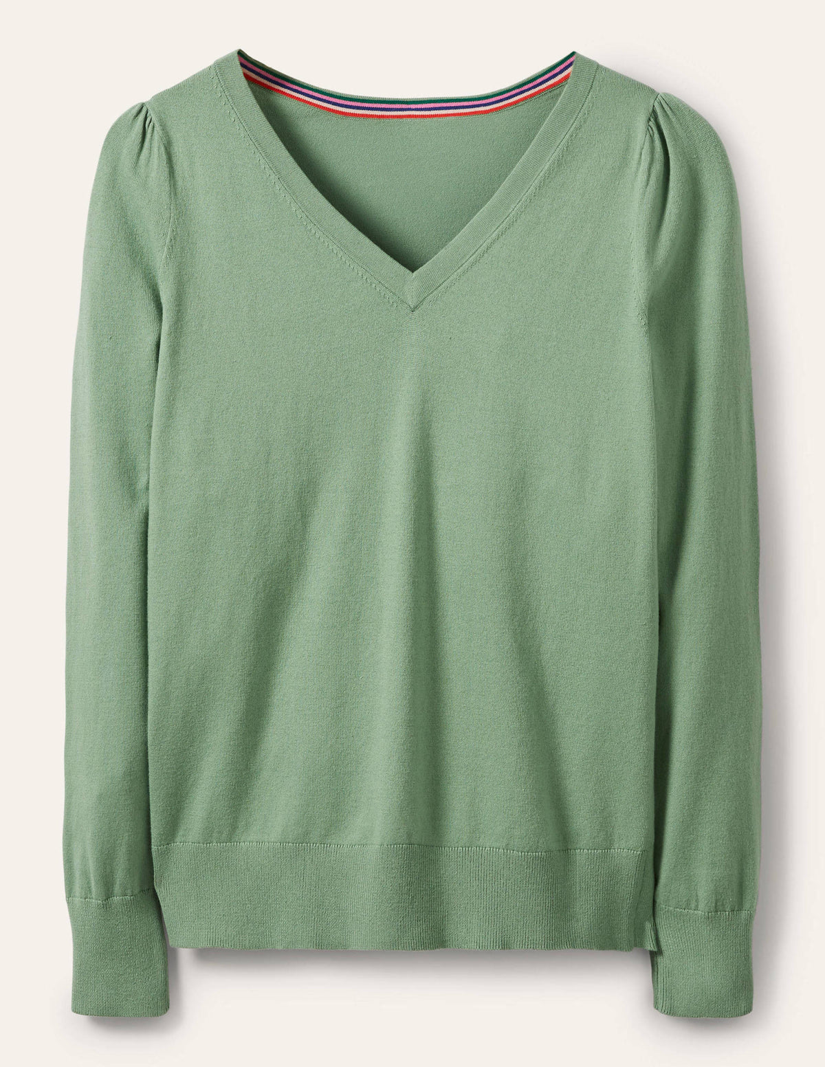 Cotton V-Neck Sweater-Duck Egg - Image 5