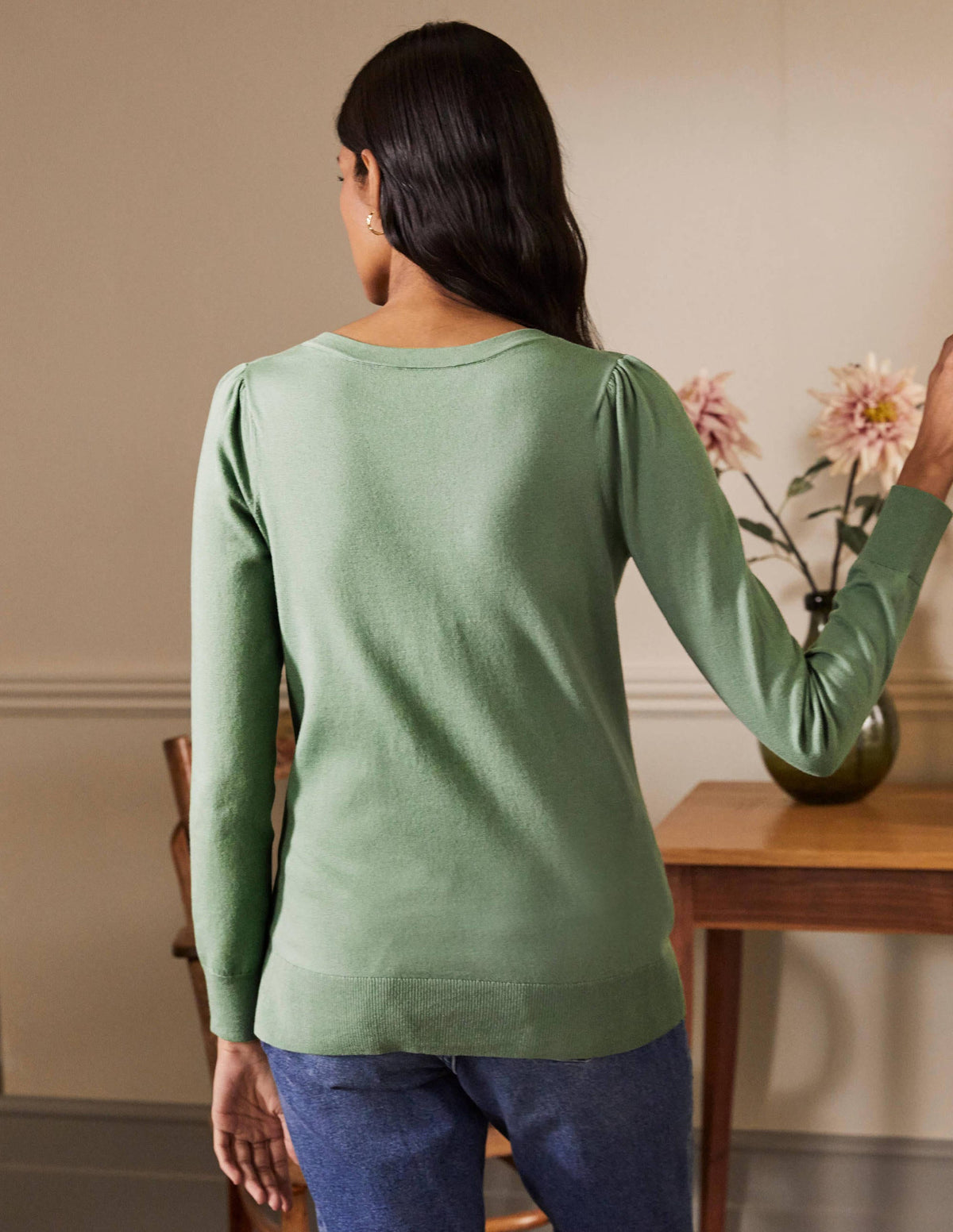 Cotton V-Neck Sweater-Duck Egg - Image 3
