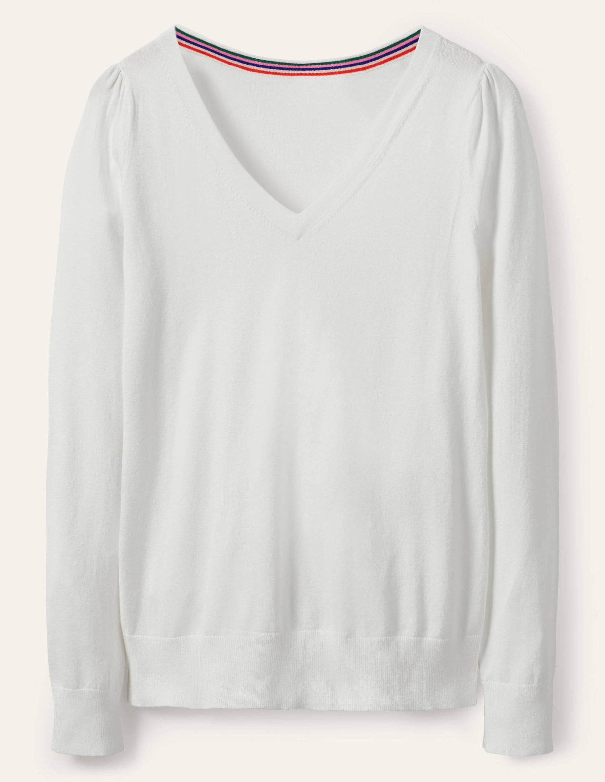 Cotton V-Neck Sweater-Ivory-5