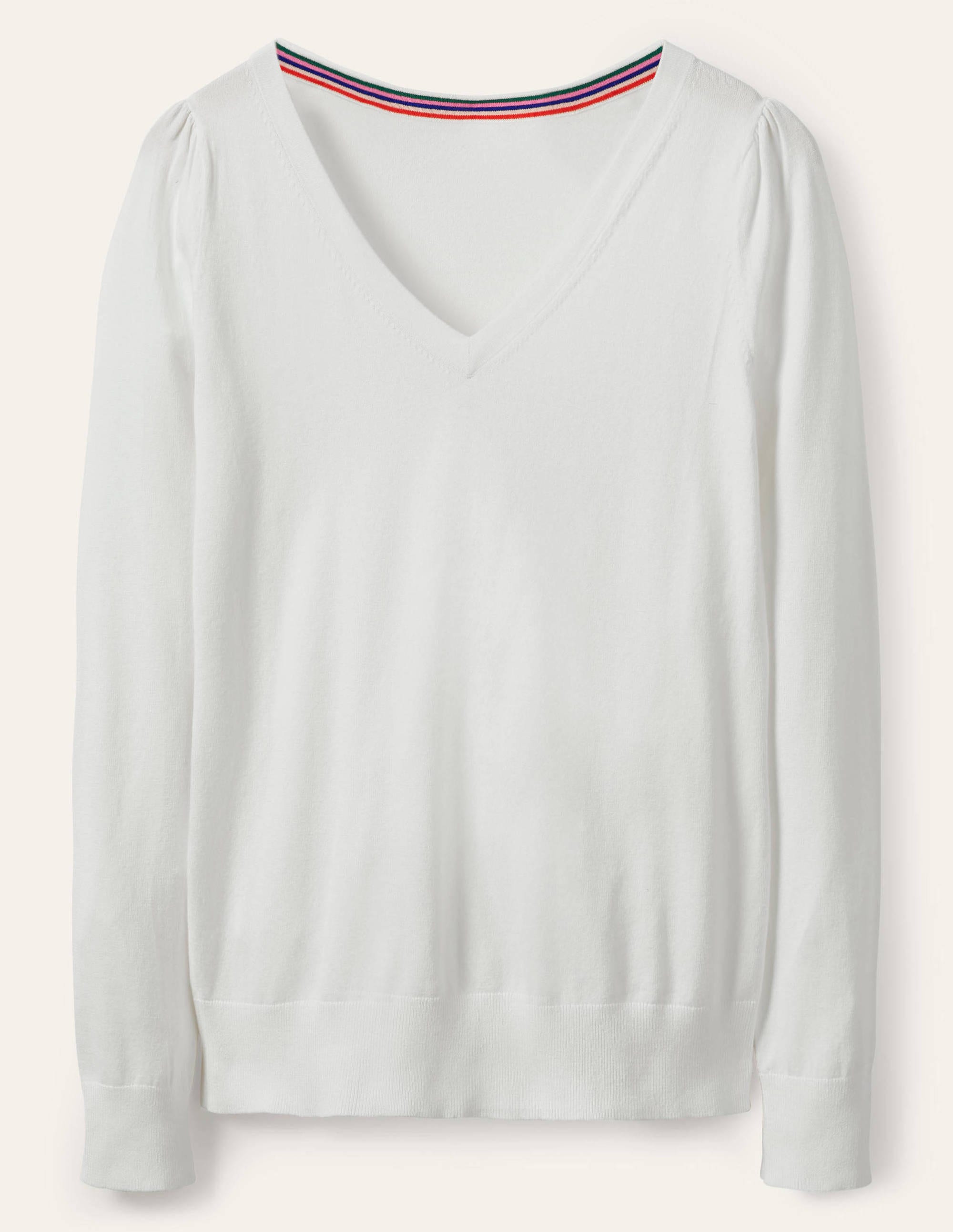 Cotton V-Neck Sweater-Ivory - Image 5