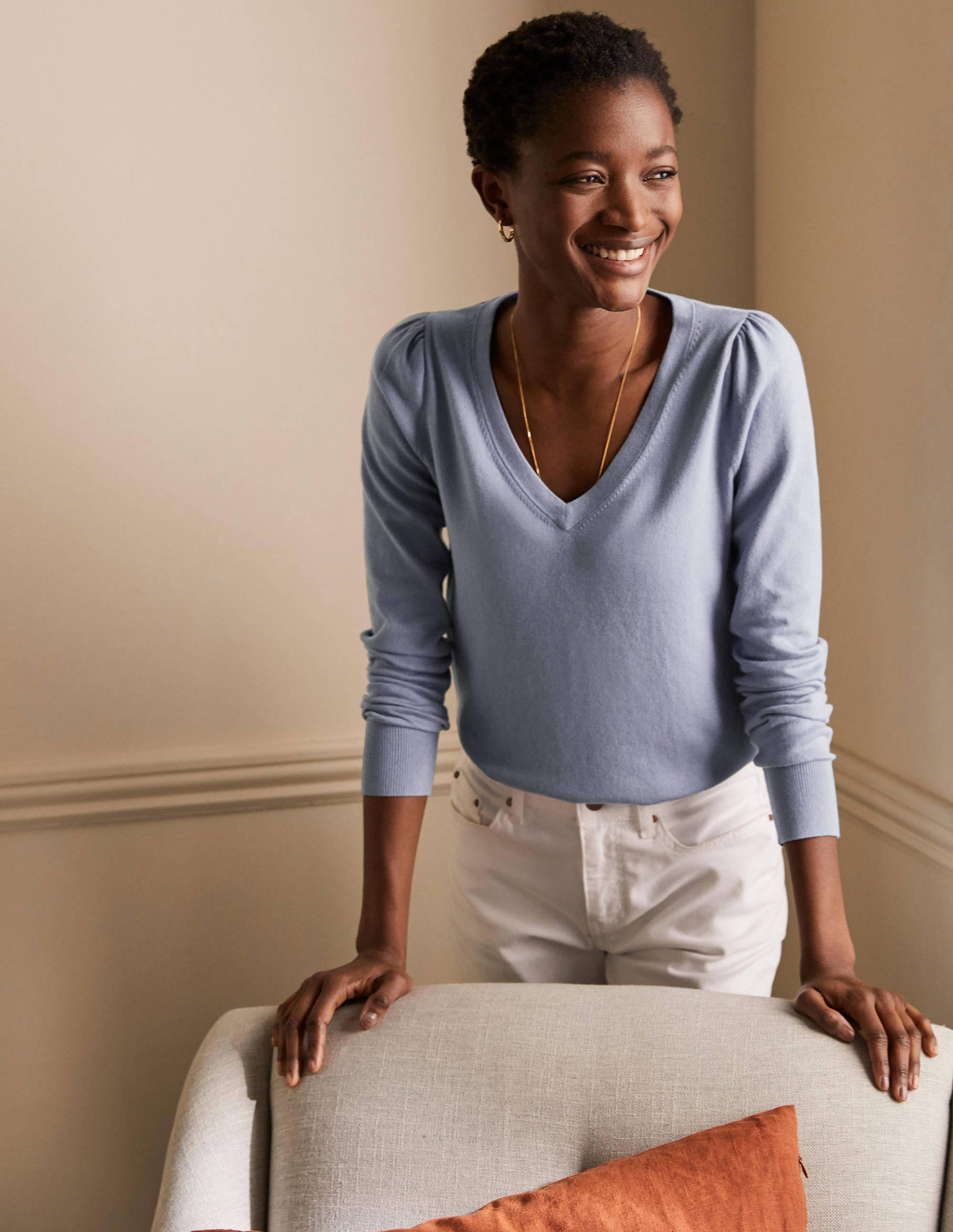 Cotton V-Neck Sweater-River - Image 1