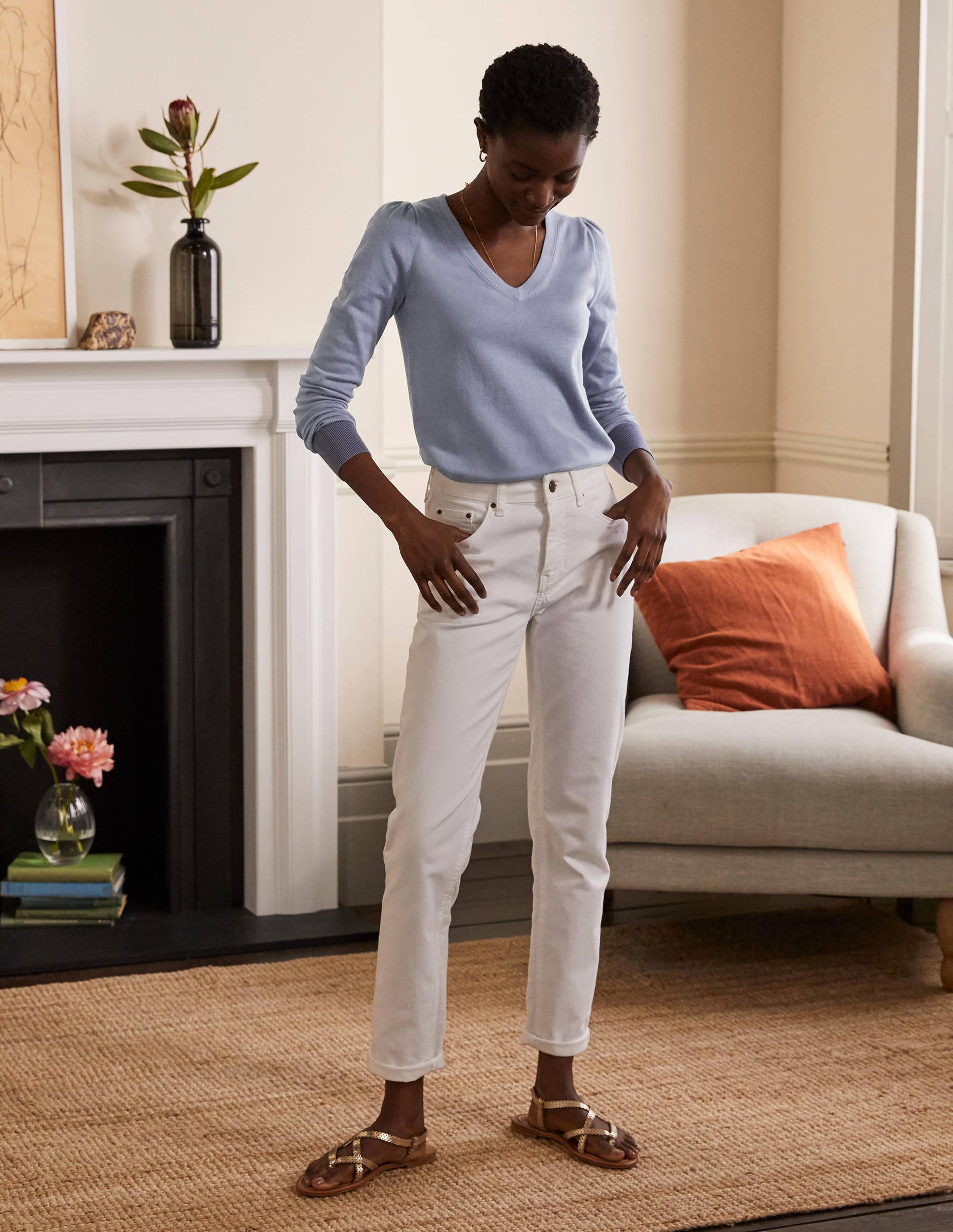 Cotton V-Neck Sweater-River - Image 4