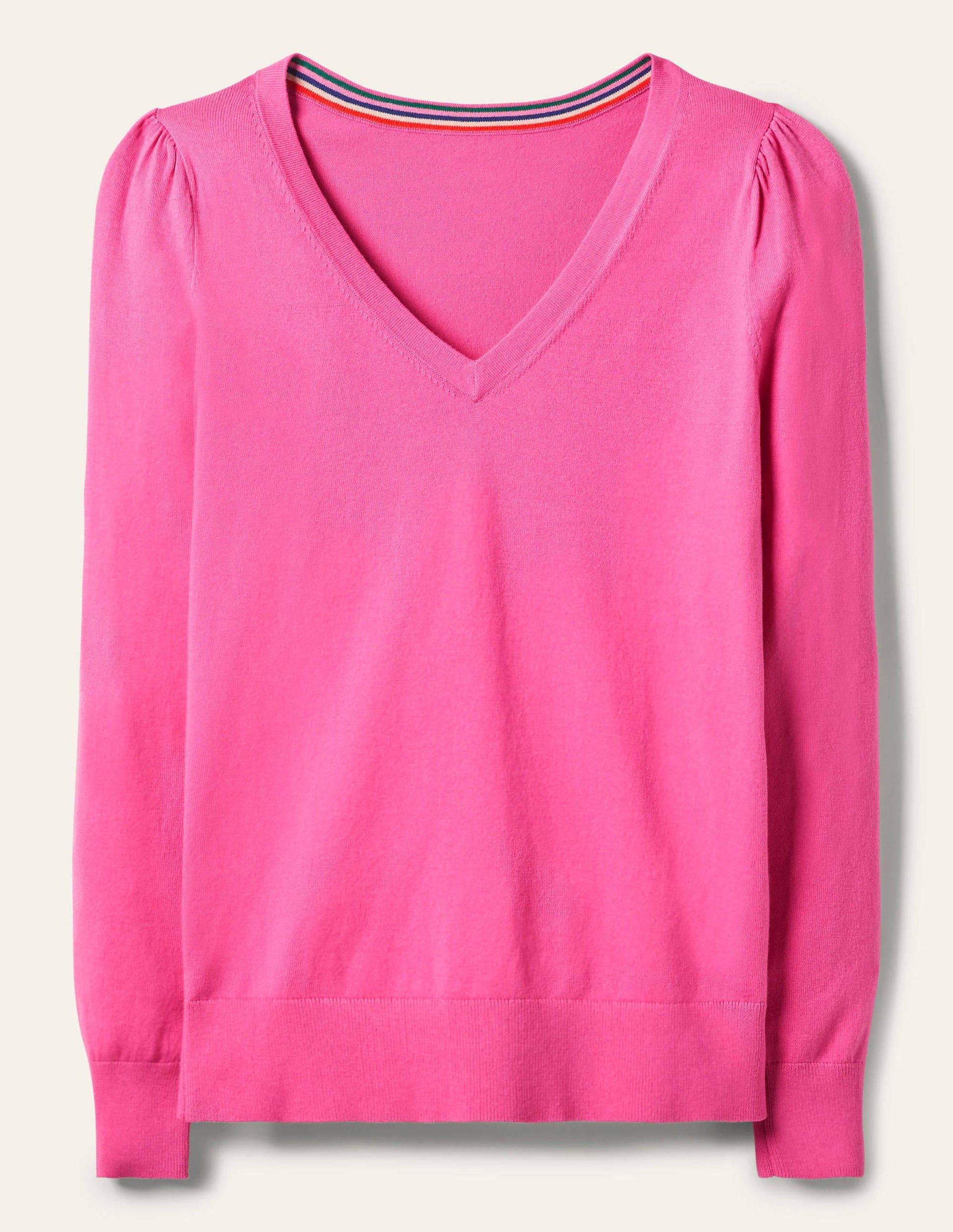 Cotton V-Neck Sweater-Candy Pink-5