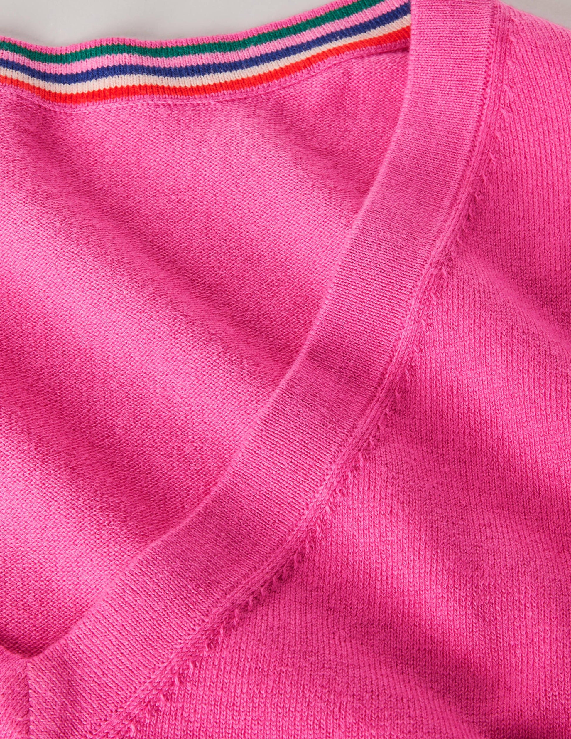 Cotton V-Neck Sweater-Candy Pink-6