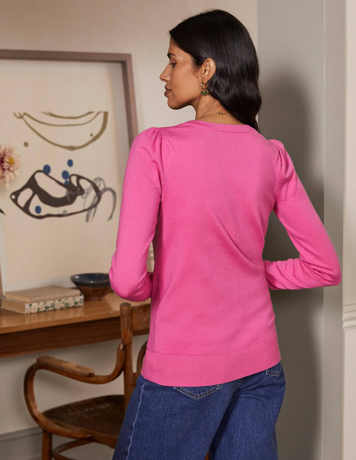 Cotton V-Neck Sweater-Candy Pink - Image 4