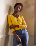 Cotton V-Neck Sweater-Honey Gold