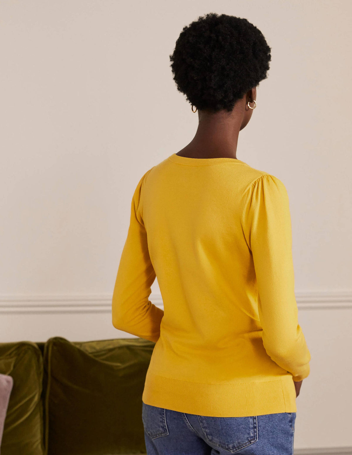 Cotton V-Neck Sweater-Honey Gold - Image 3