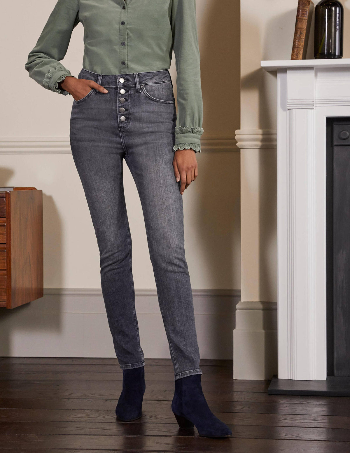 Button Fly Skinny Jeans-Authentic Grey-3