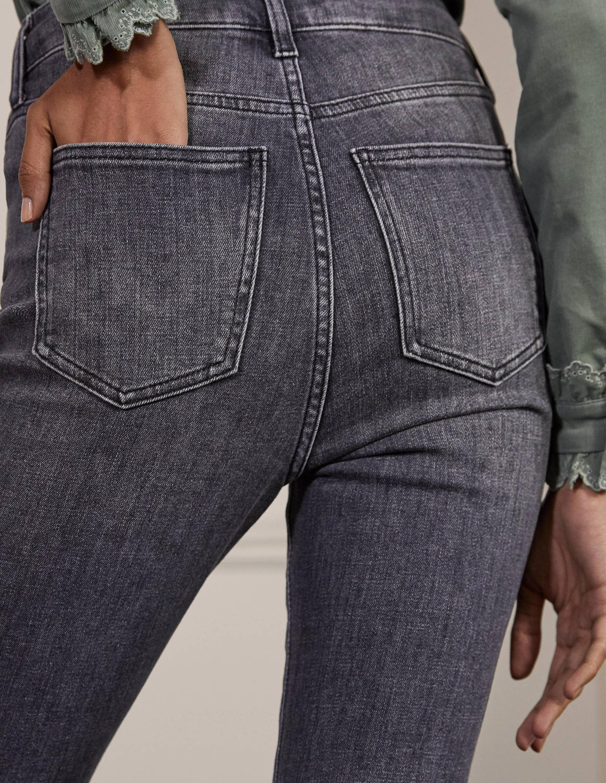 Button Fly Skinny Jeans-Authentic Grey - Image 4