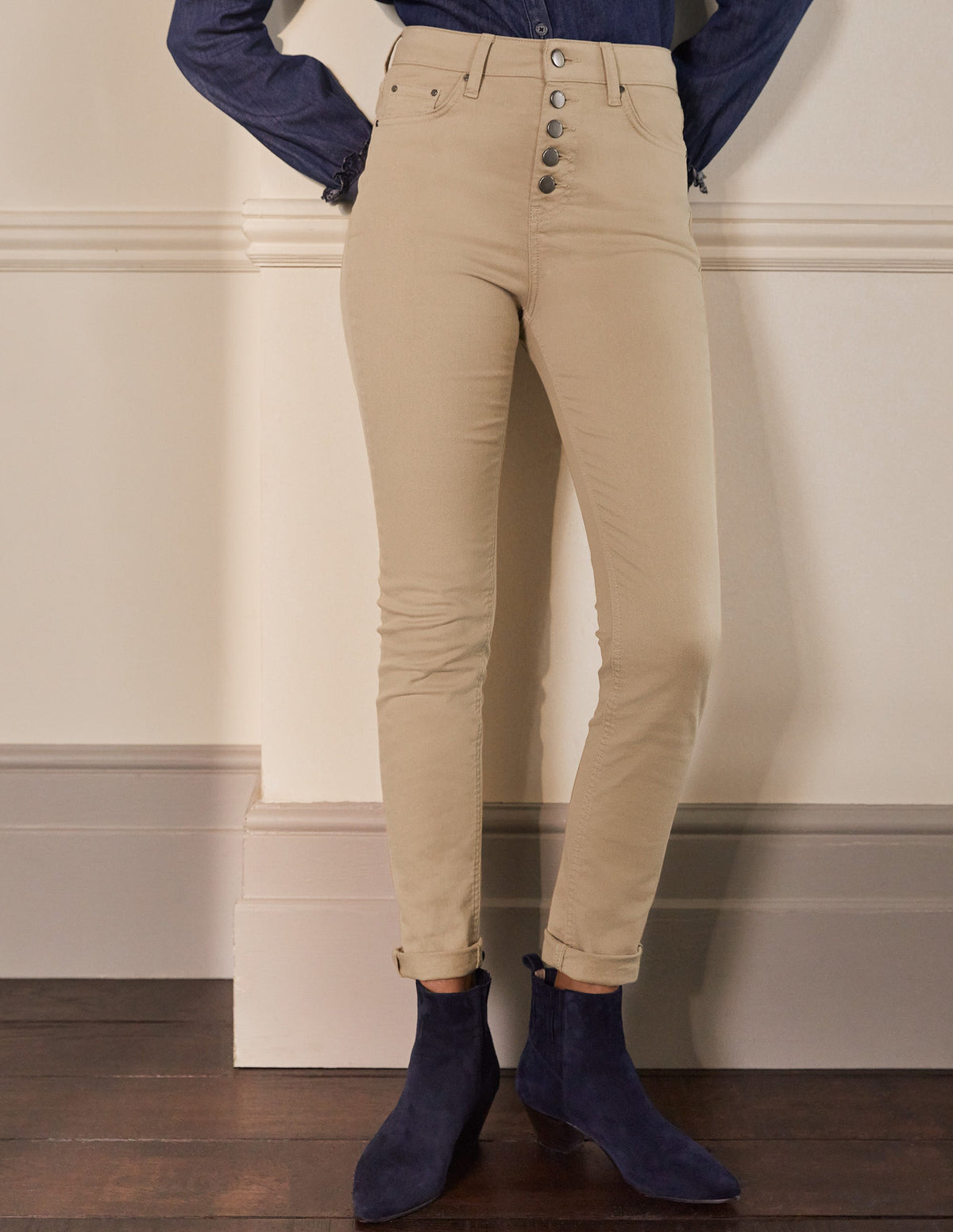 Button Fly Skinny Jeans-Irish Cream-3