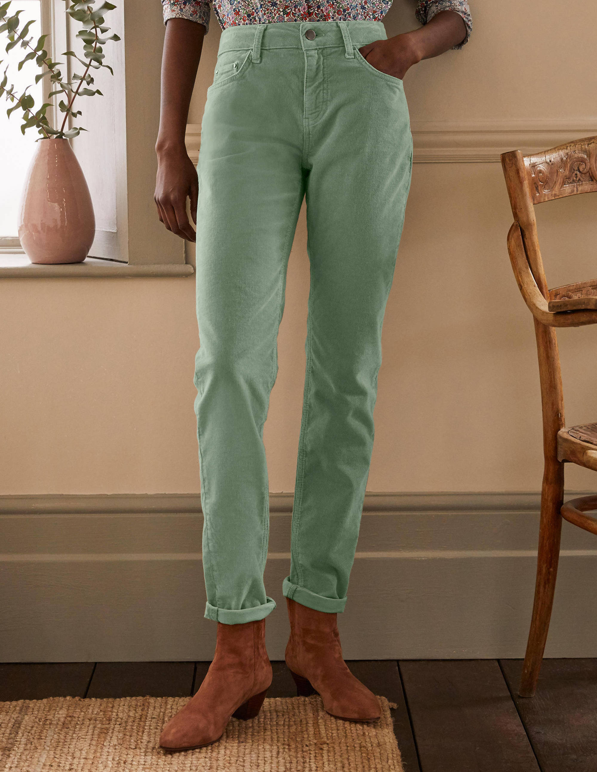 Cord Girlfriend Jeans-Light Olive - Image 4