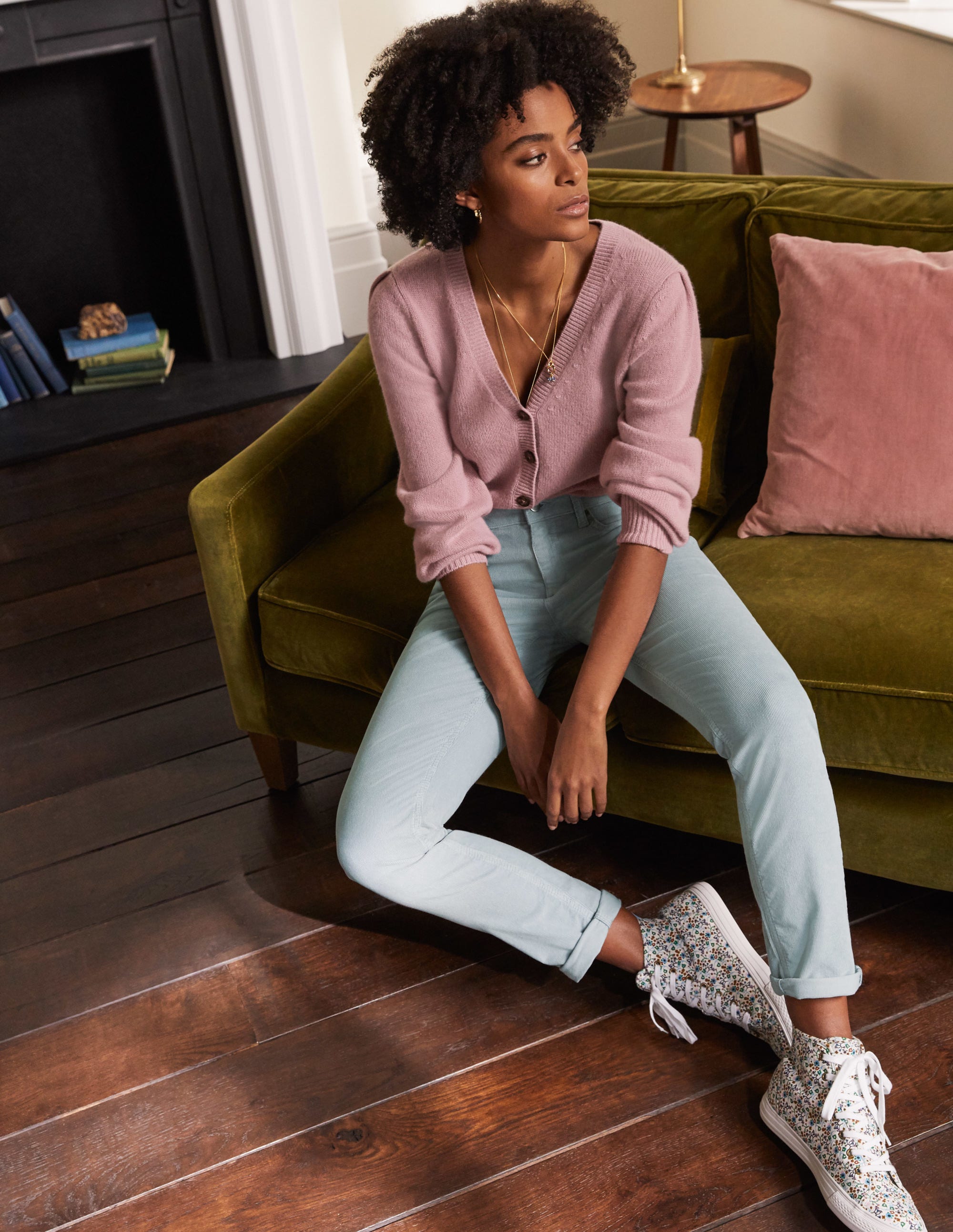 Cord Girlfriend Jeans-Pebble - Image 4