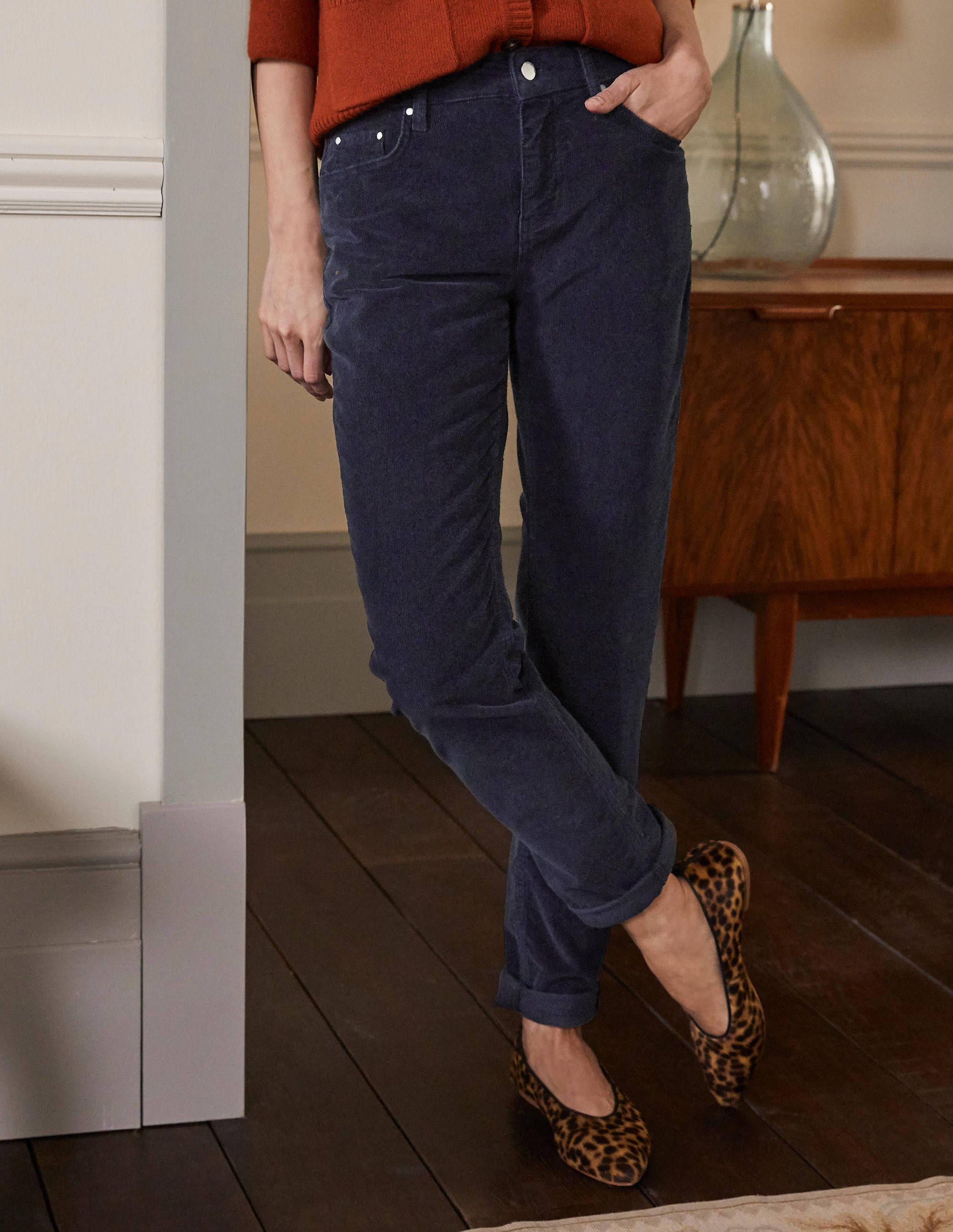 Cord Girlfriend Jeans-Navy - Image 3