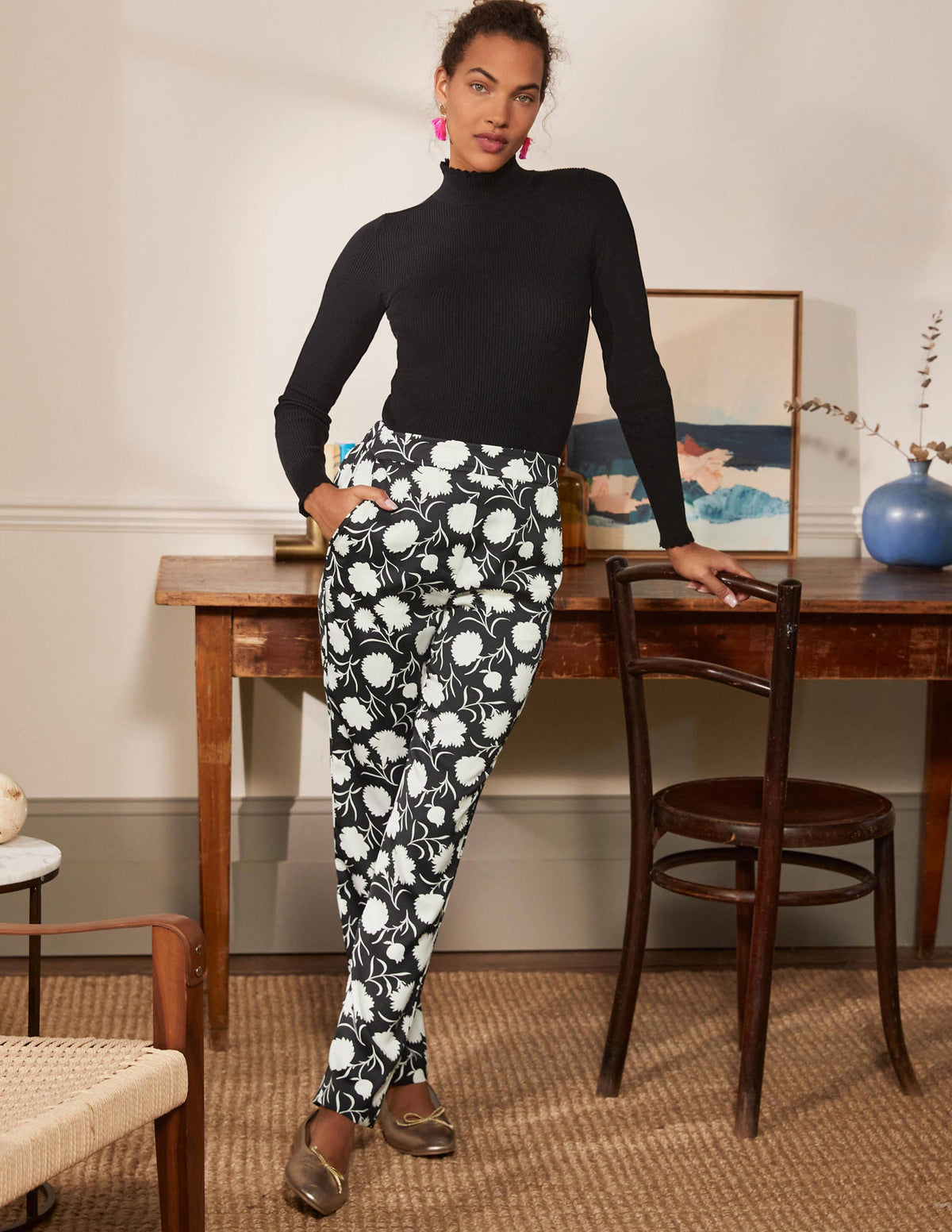 Ludlow Satin Pants-Black, Leafy Bud - Image 6