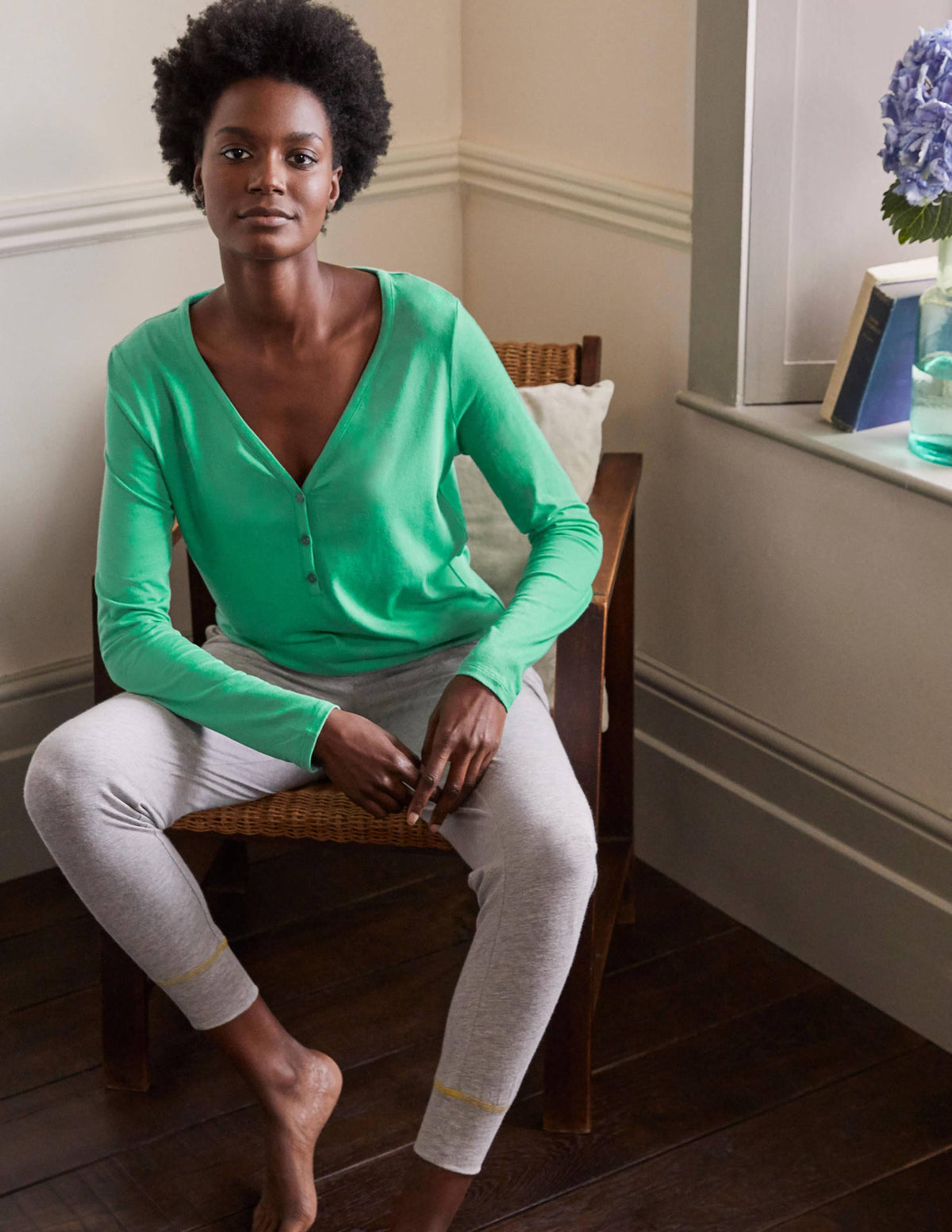 Emma Long Sleeve Pajama Top-Leafy Green - Image 4