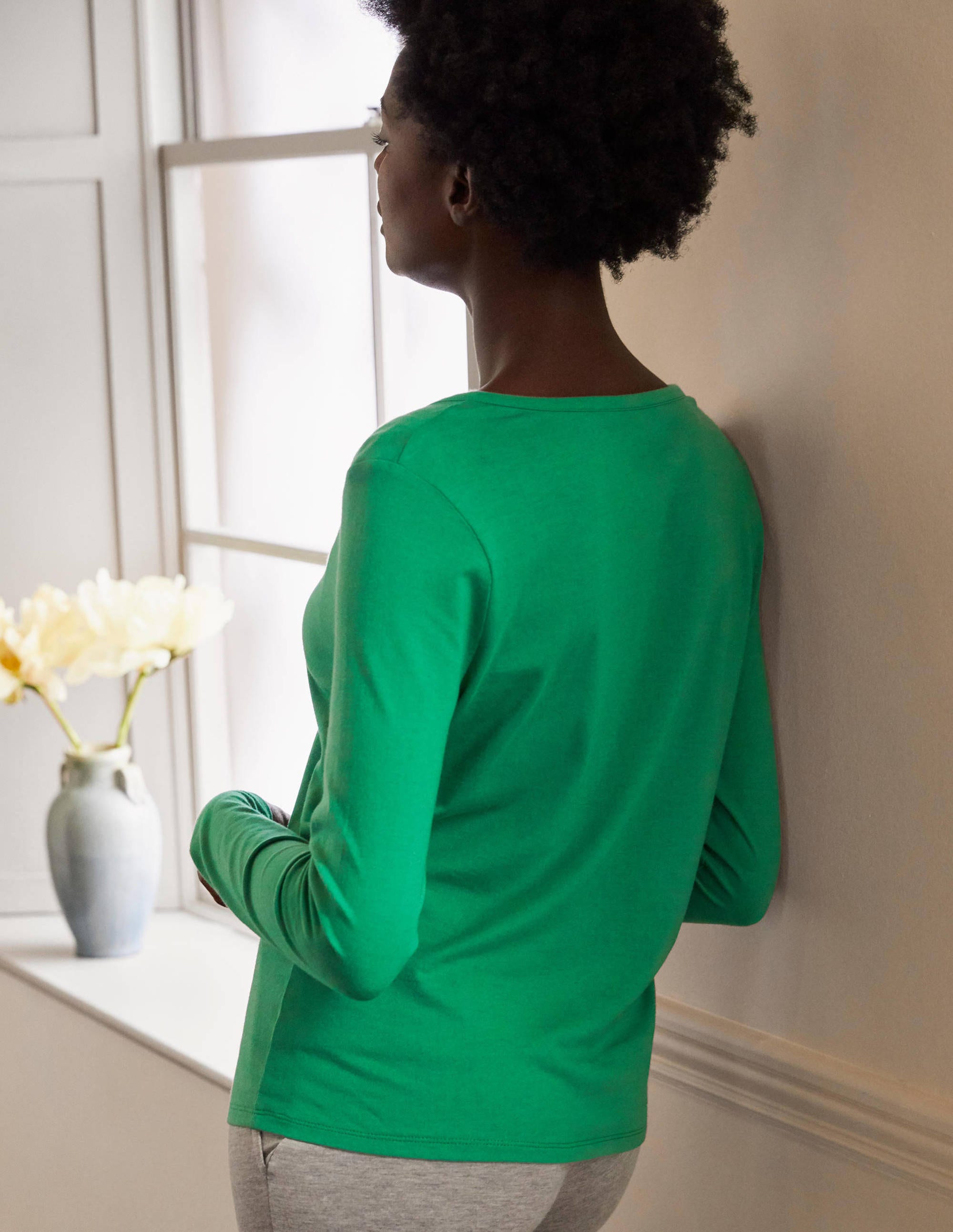 Emma Long Sleeve Pajama Top-Leafy Green - Image 2