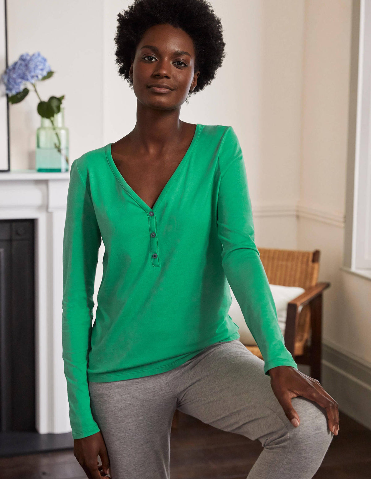 Emma Long Sleeve Pajama Top-Leafy Green - Image 3