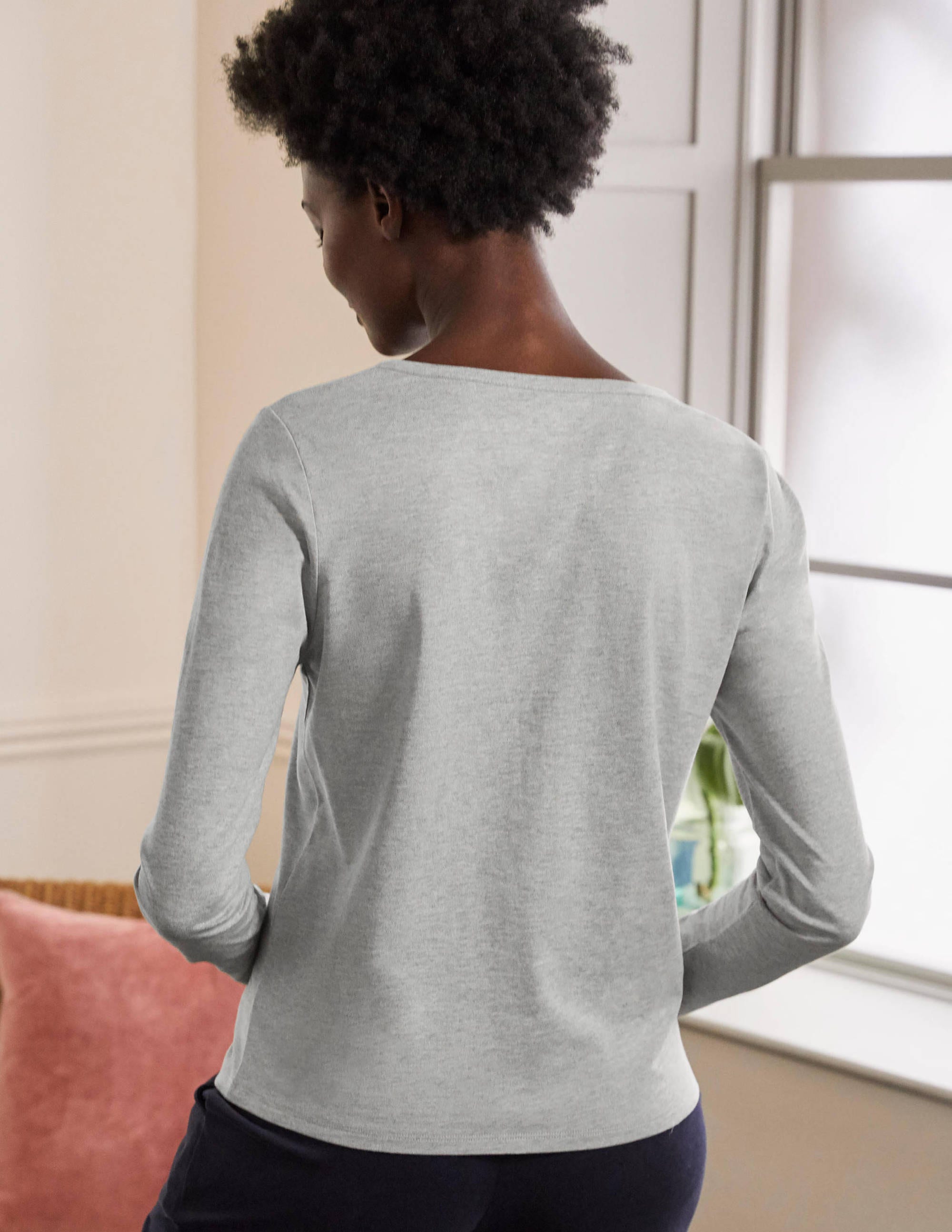 Emma Long Sleeve Pajama Top-Grey Marl - Image 3