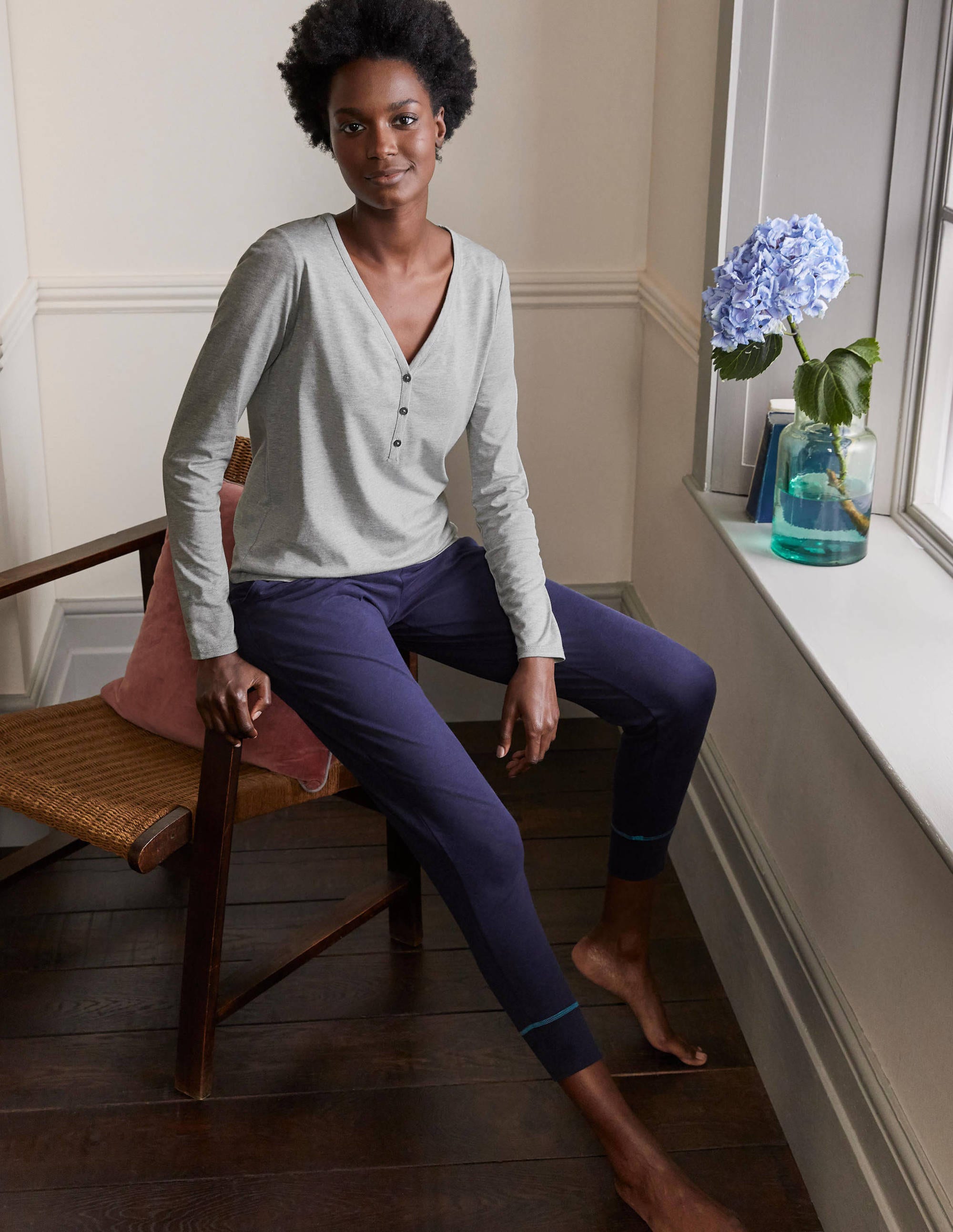 Emma Long Sleeve Pajama Top-Grey Marl - Image 4