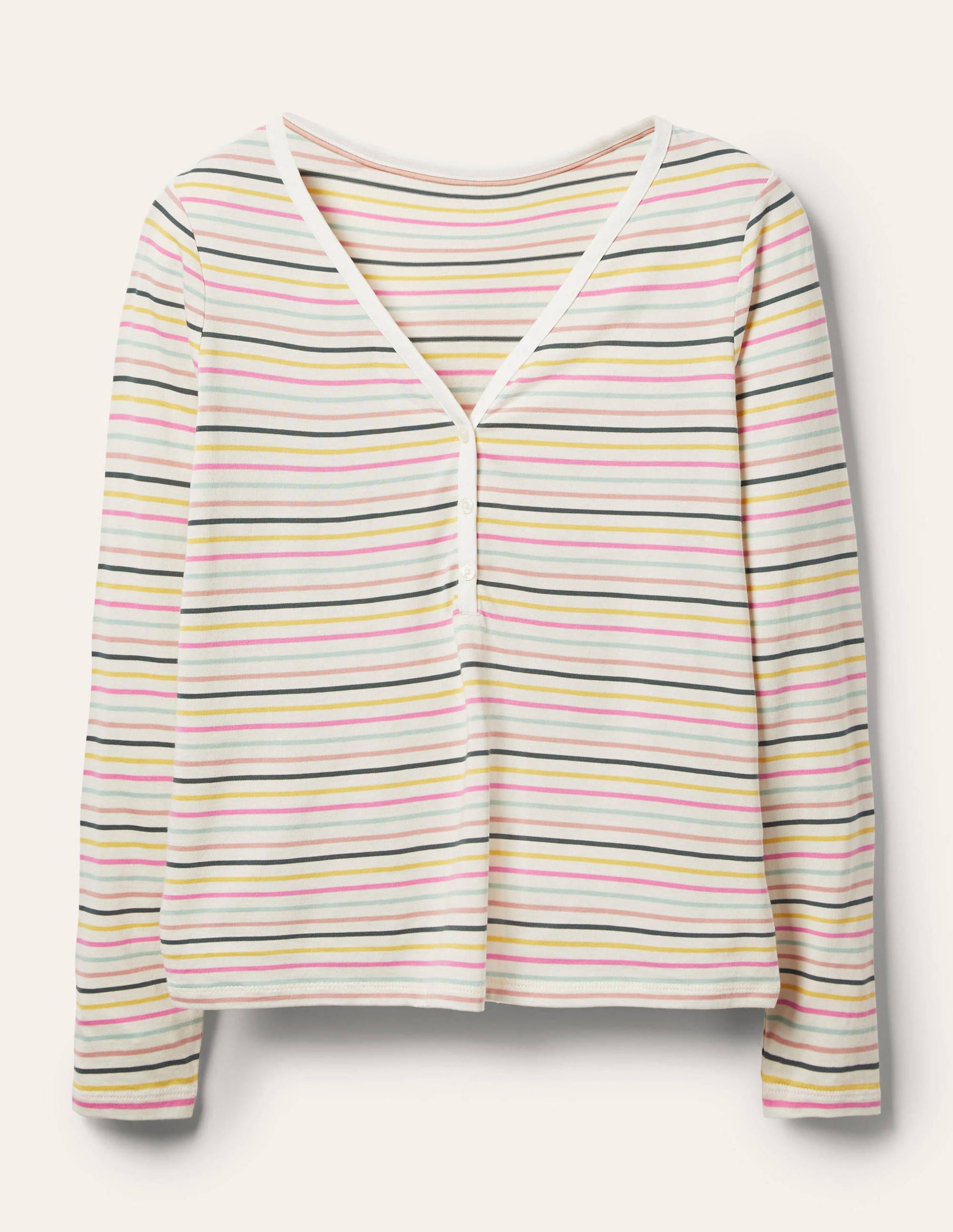 Emma Long Sleeve Pajama Top-Pale Lemon and Heath Stripe-6