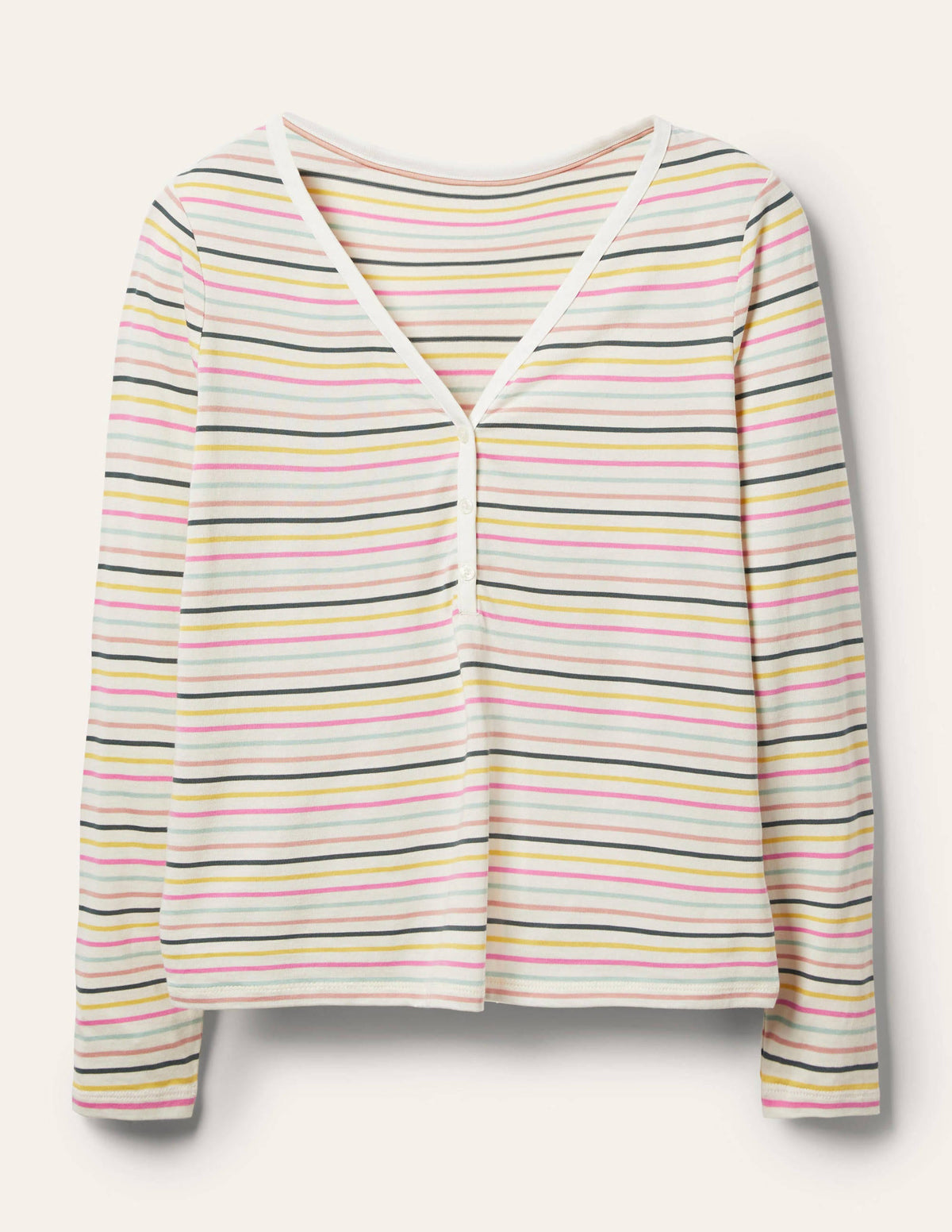 Emma Long Sleeve Pajama Top-Pale Lemon and Heath Stripe - Image 6