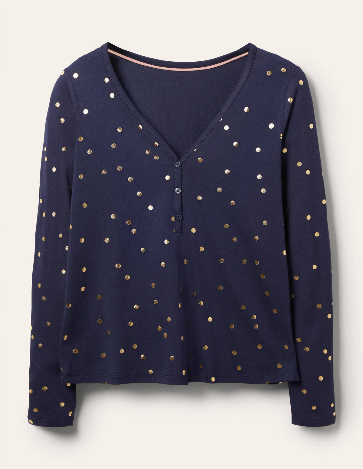 Emma Long Sleeve Pajama Top-Navy, Scattered Spot - Image 5