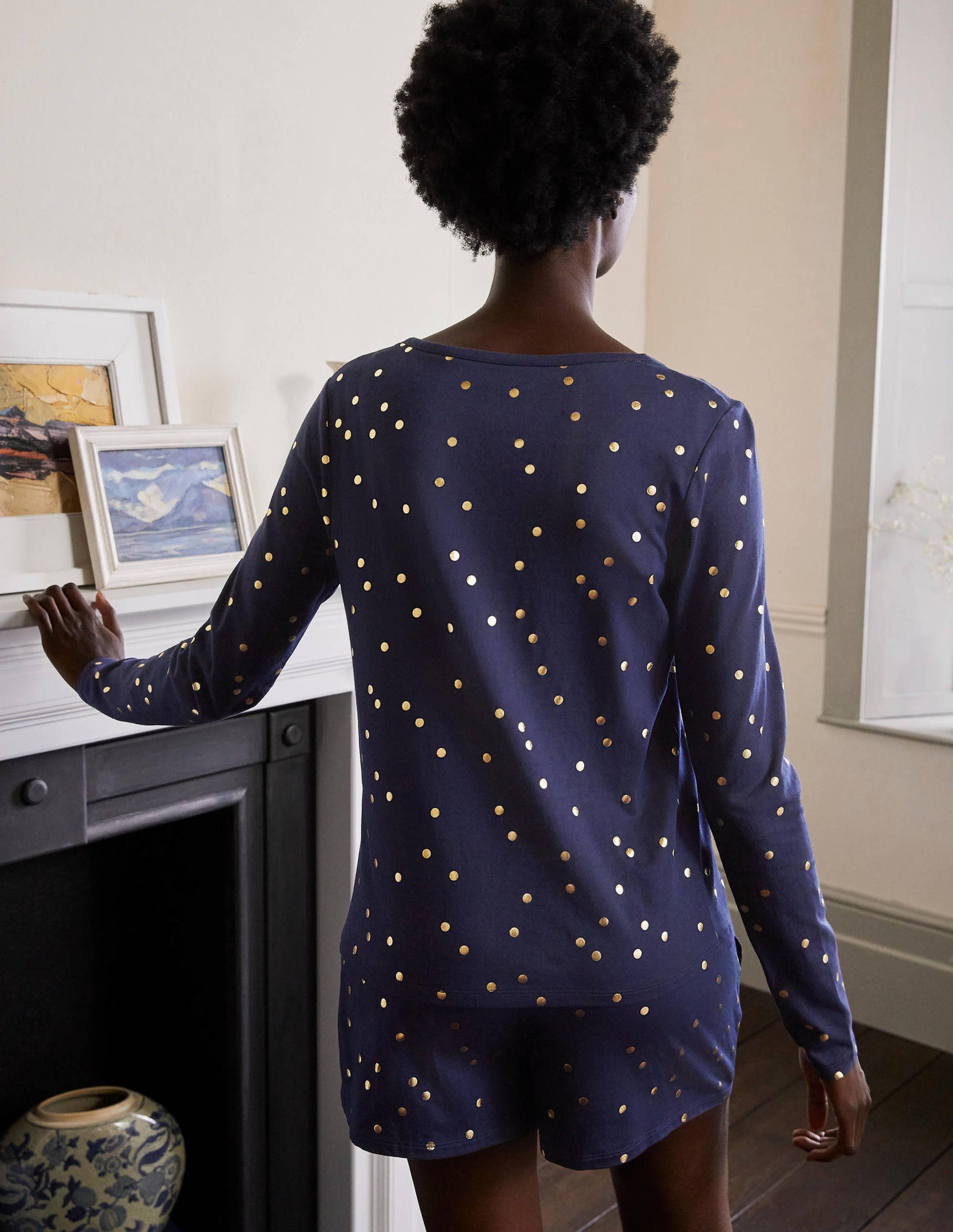 Emma Long Sleeve Pajama Top-Navy, Scattered Spot-2